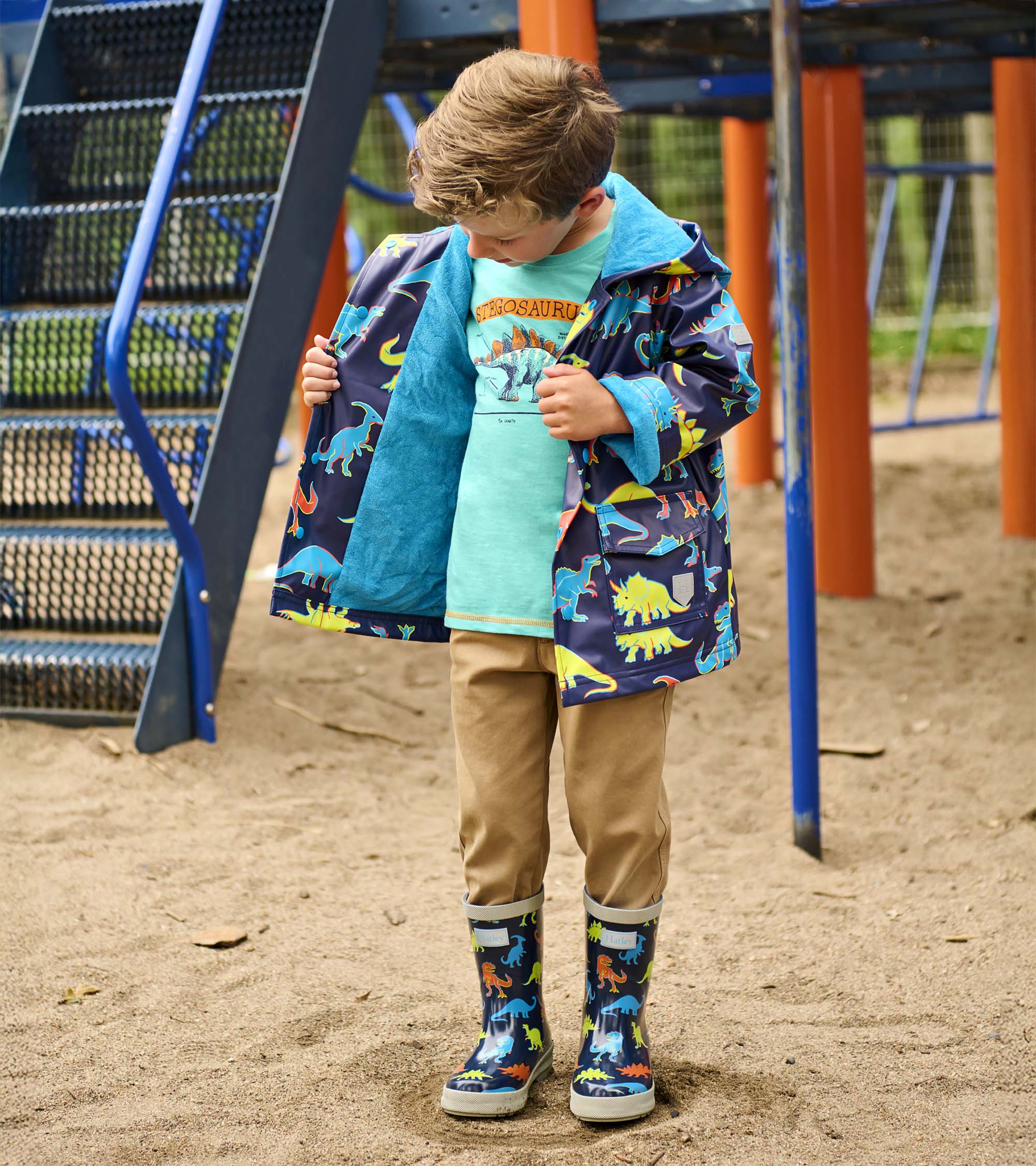 Boys Neon Dinos Rain Jacket - Image 5