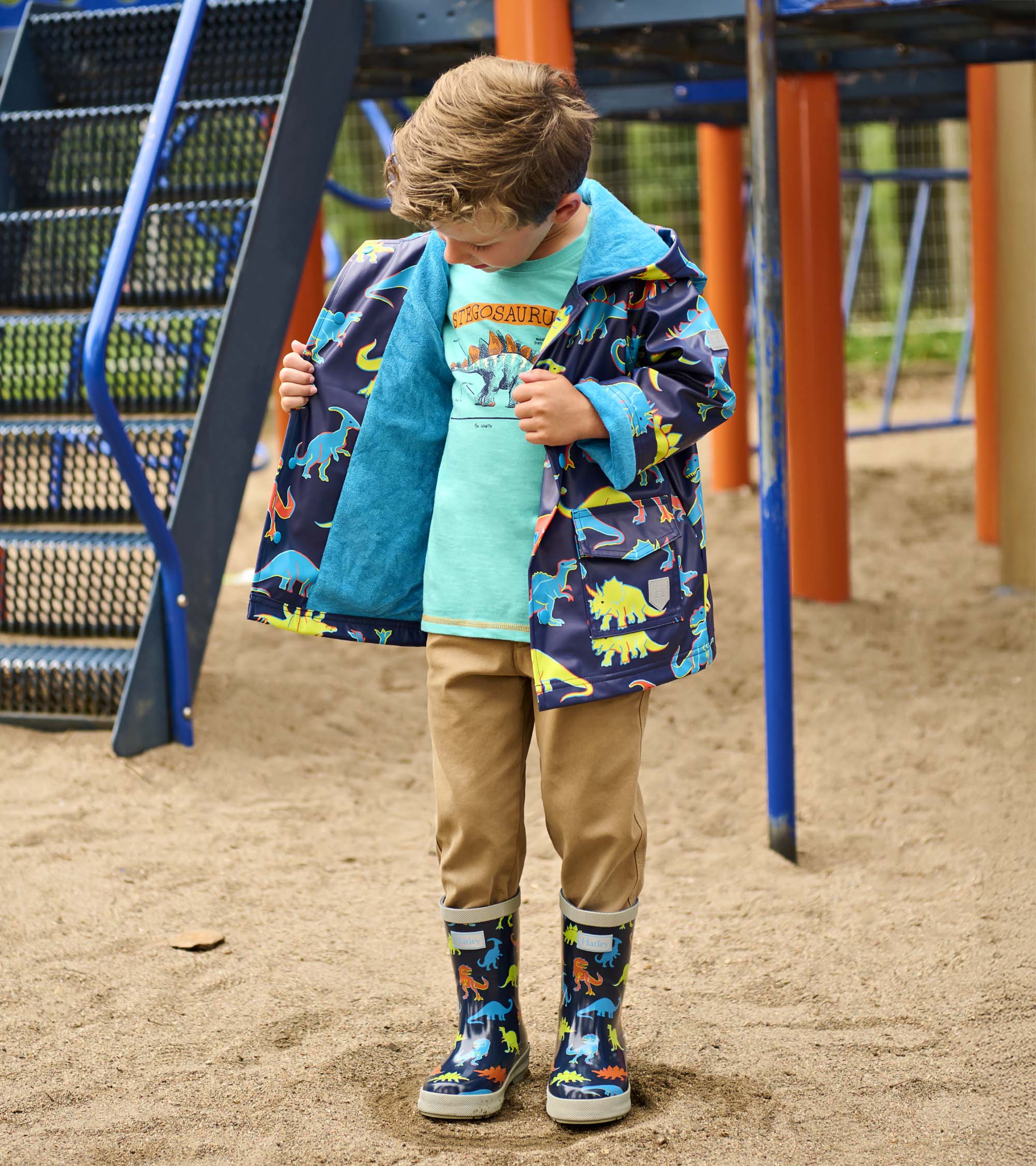 Boys Neon Dinos Rain Jacket - Image 6