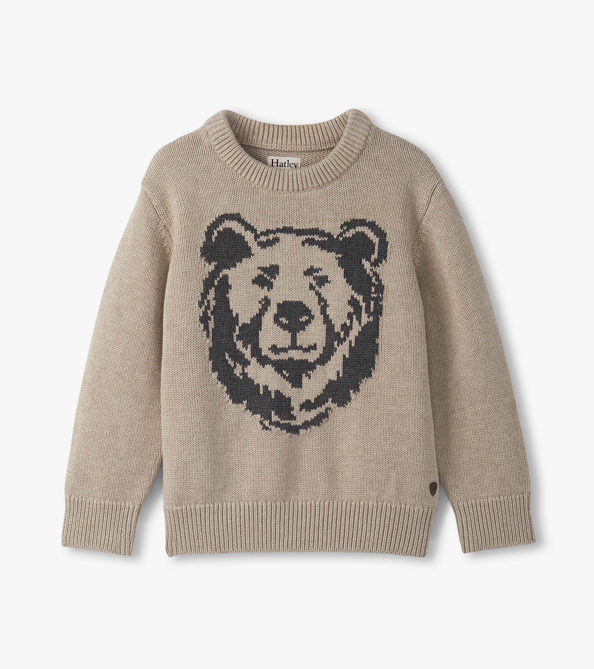 Boys Oatmeal Bear Crew Neck Sweater