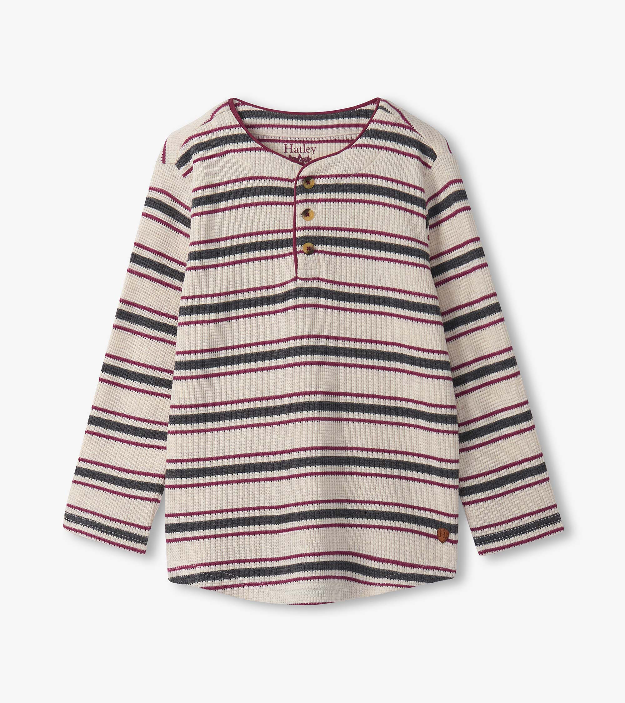 Boys Oatmeal Melange Stripes Waffle Henley