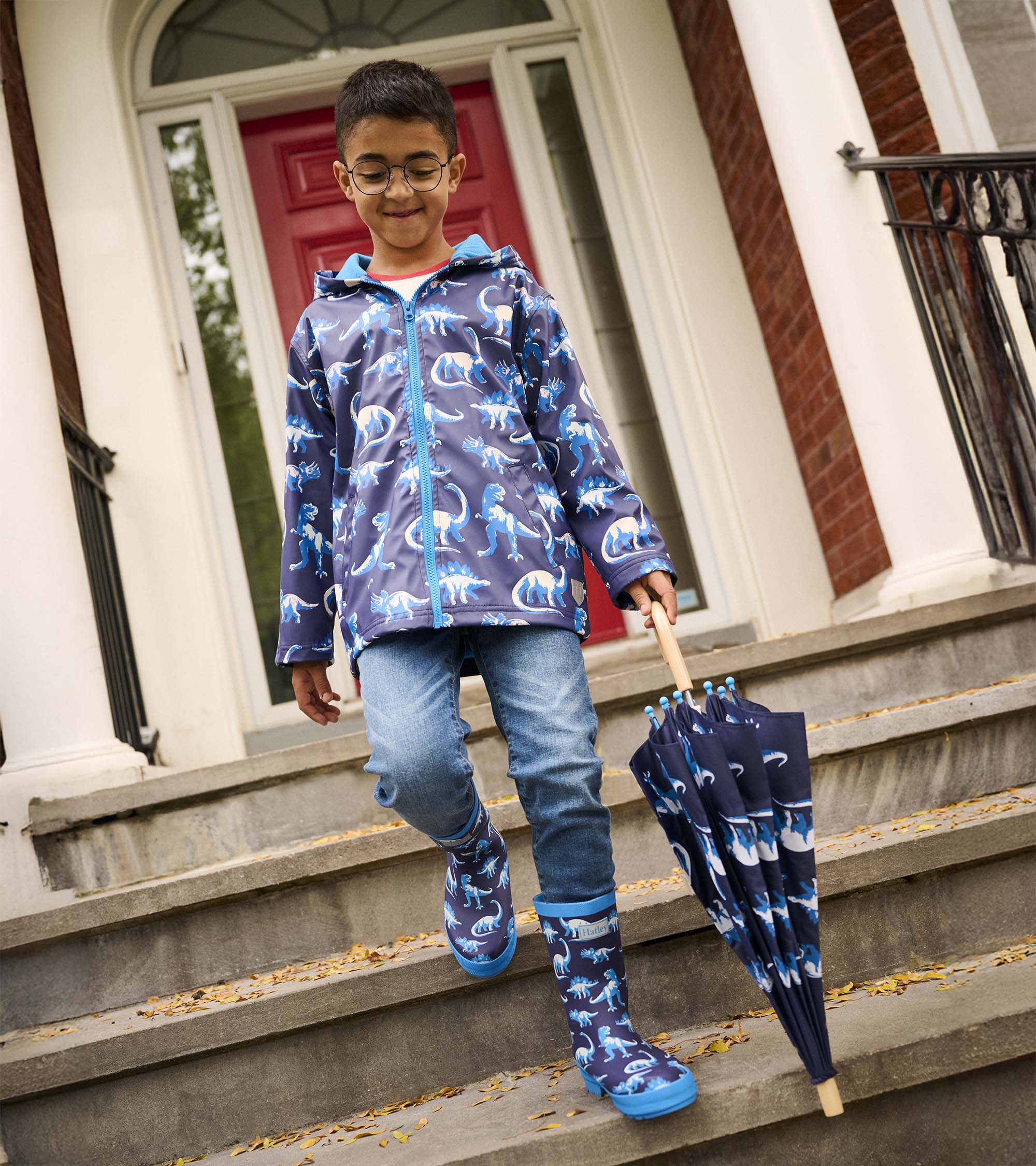 Boys Painted Dinos Colour Changing Zip-Up Rain Jacket - Image 3