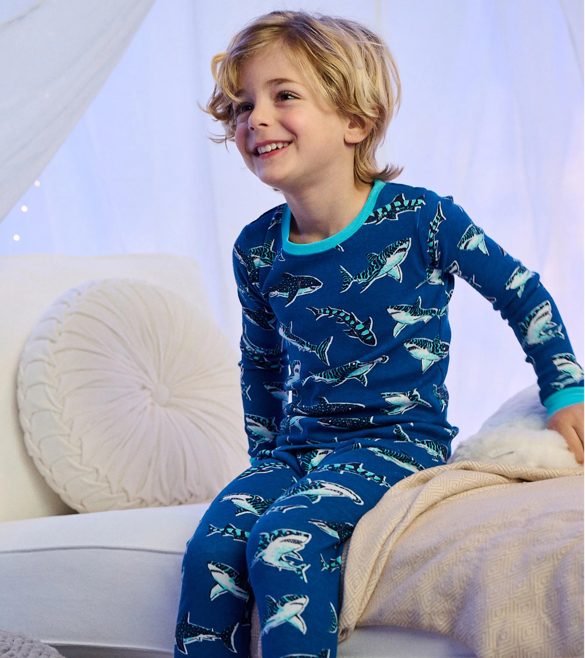 Boys Patterned Sharks Cotton Pajama Set - Image 3