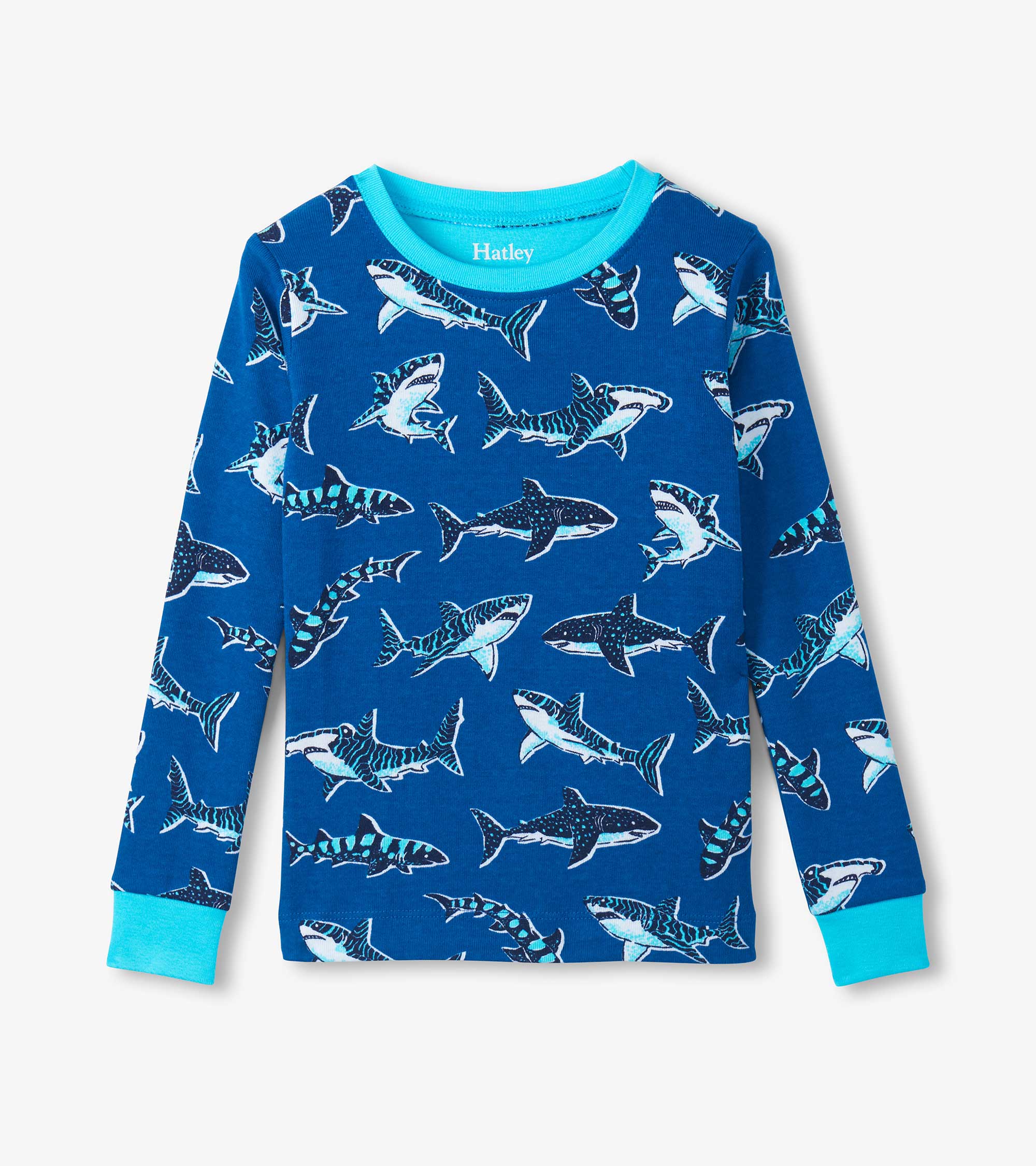 Boys Patterned Sharks Cotton Pajama Set - Image 4