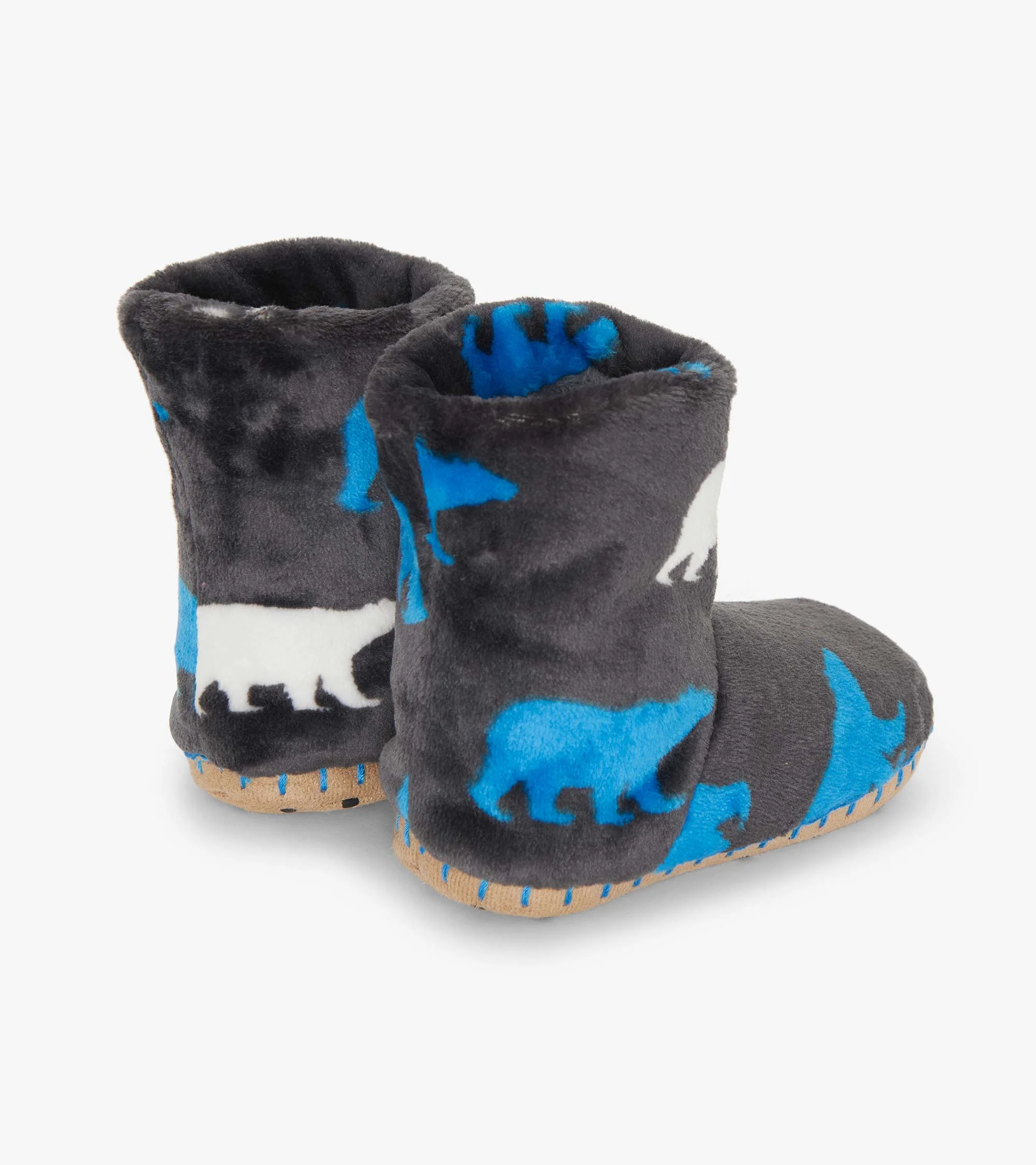 Boys Polar Bear Silhouette Fuzzy Fleece Slippers - Image 4