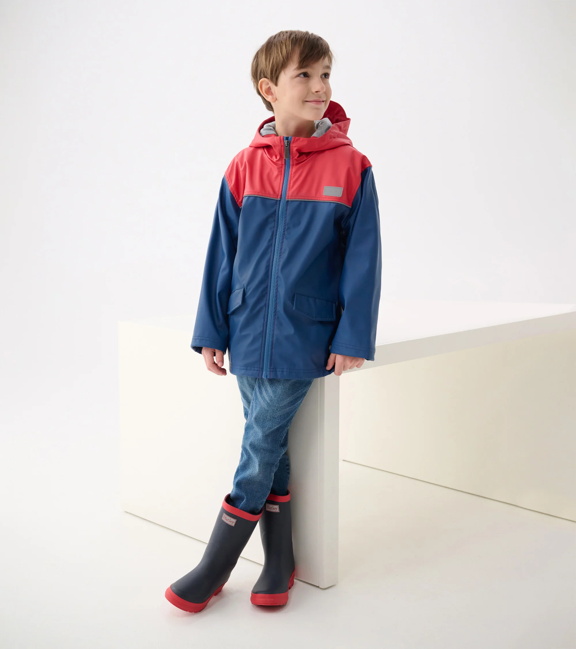 Boys Red & Navy Zip-Up Rain Jacket - Image 4