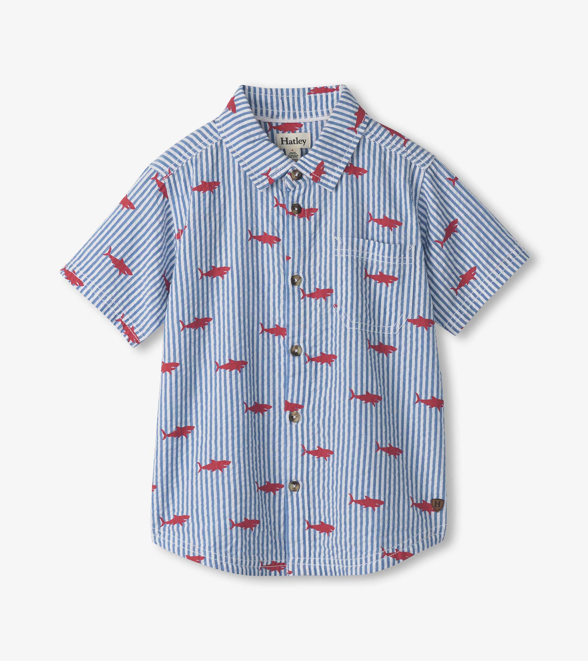 Boys Shark Silhouette Button Down Shirt