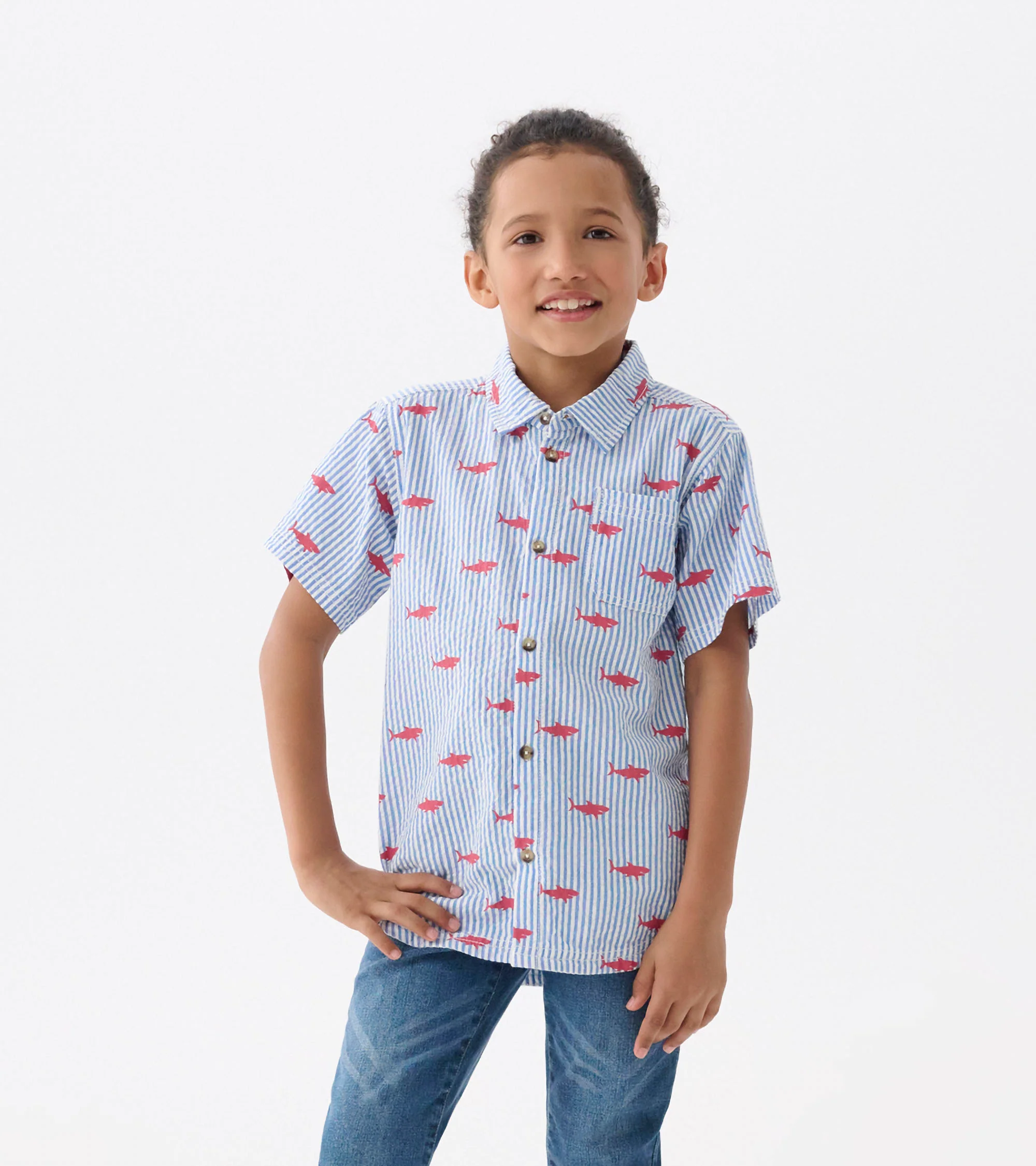 Boys Shark Silhouette Button Down Shirt - Image 2