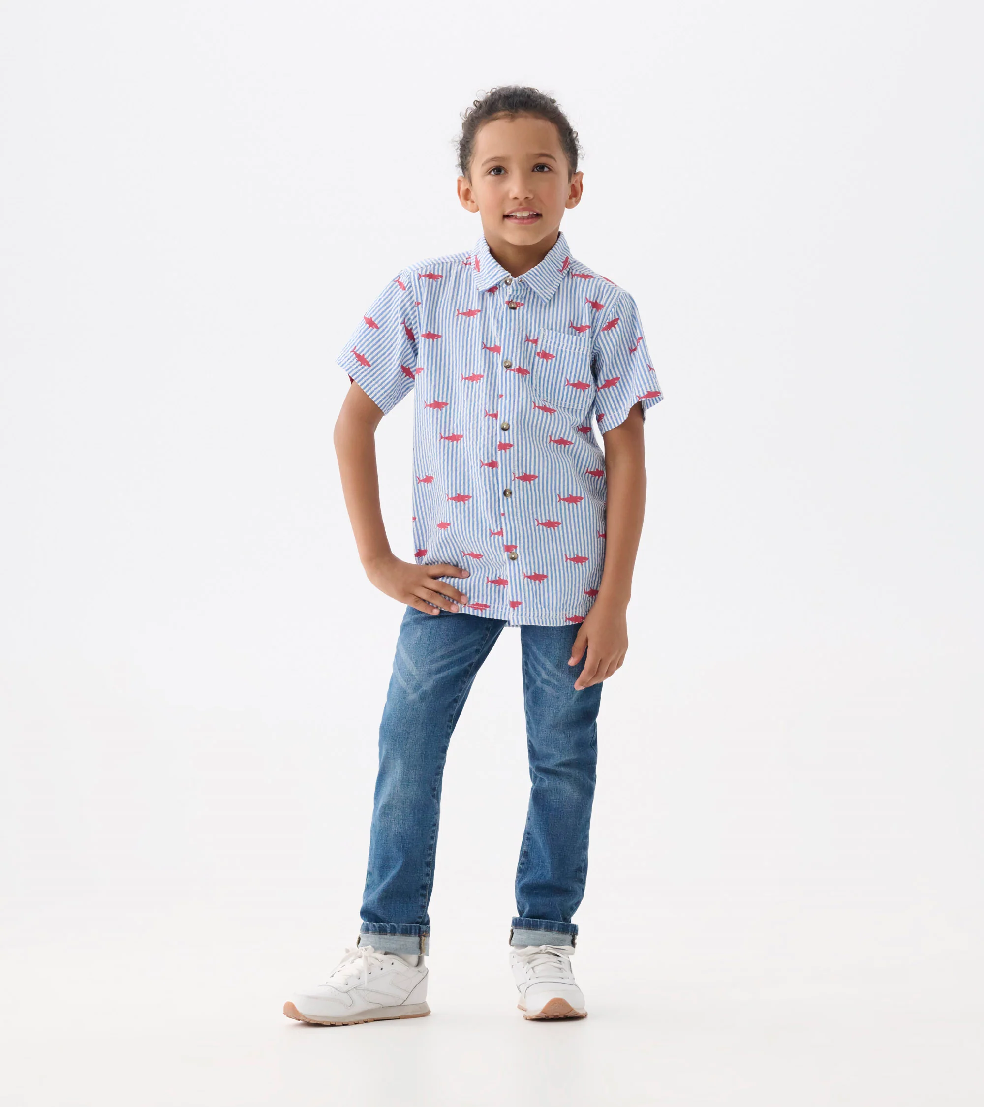 Boys Shark Silhouette Button Down Shirt - Image 4