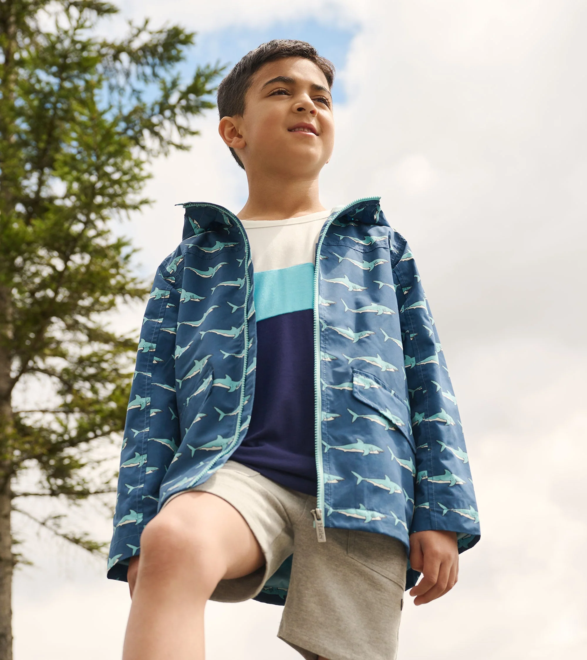 Boys Shark Tank Zip-Up Lightweight Rain Jacket - Image 5