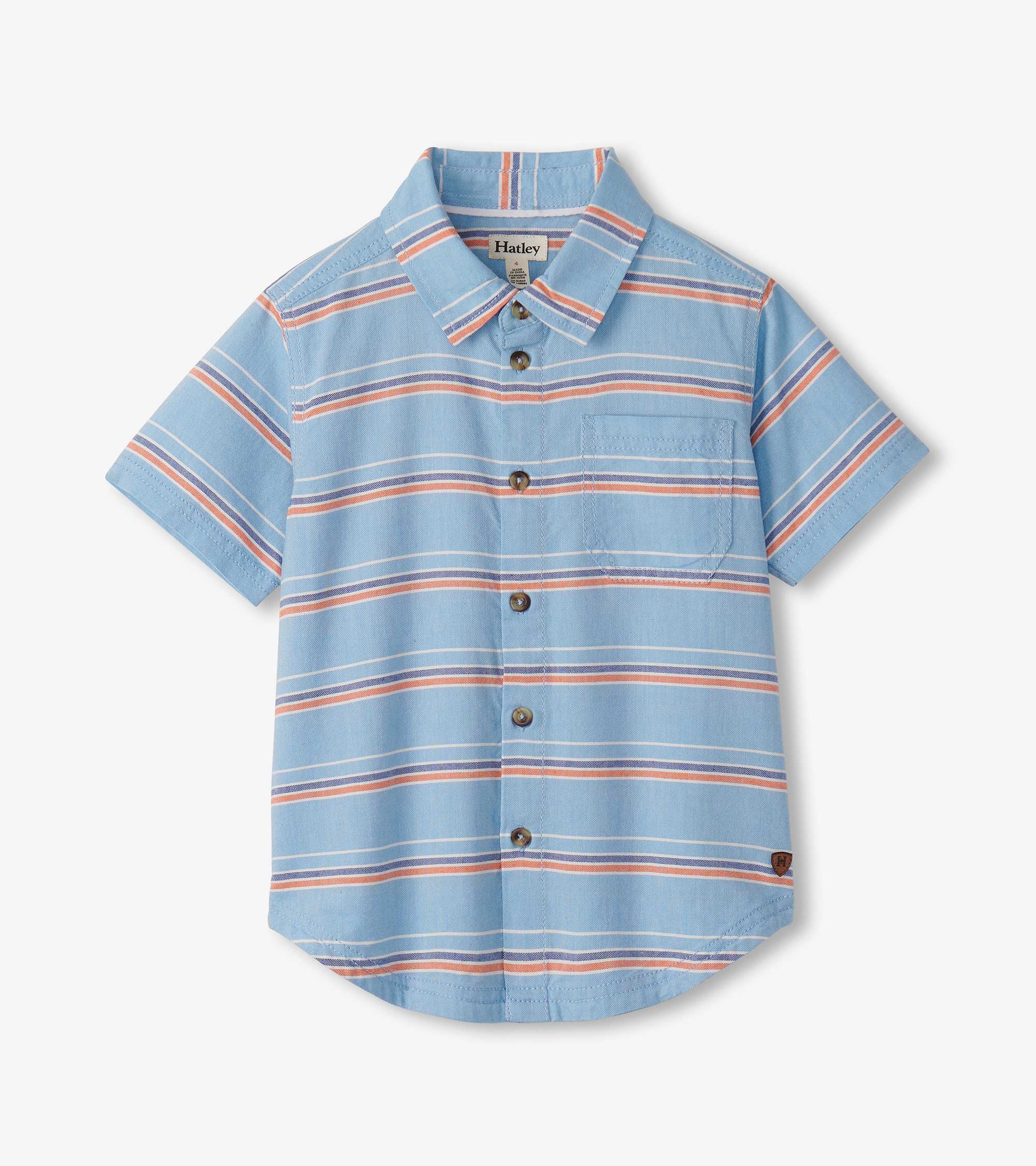 Boys Striped Blue Button Down Shirt