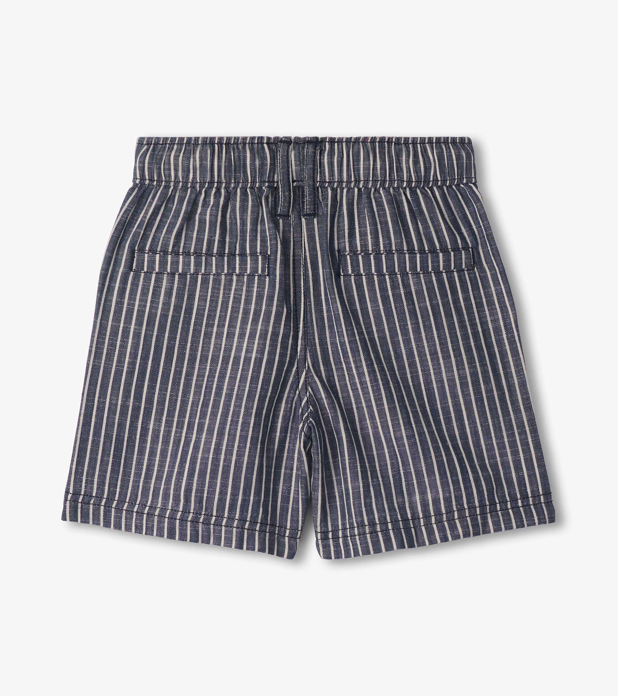 Boys Striped Blue Woven Shorts - Image 2