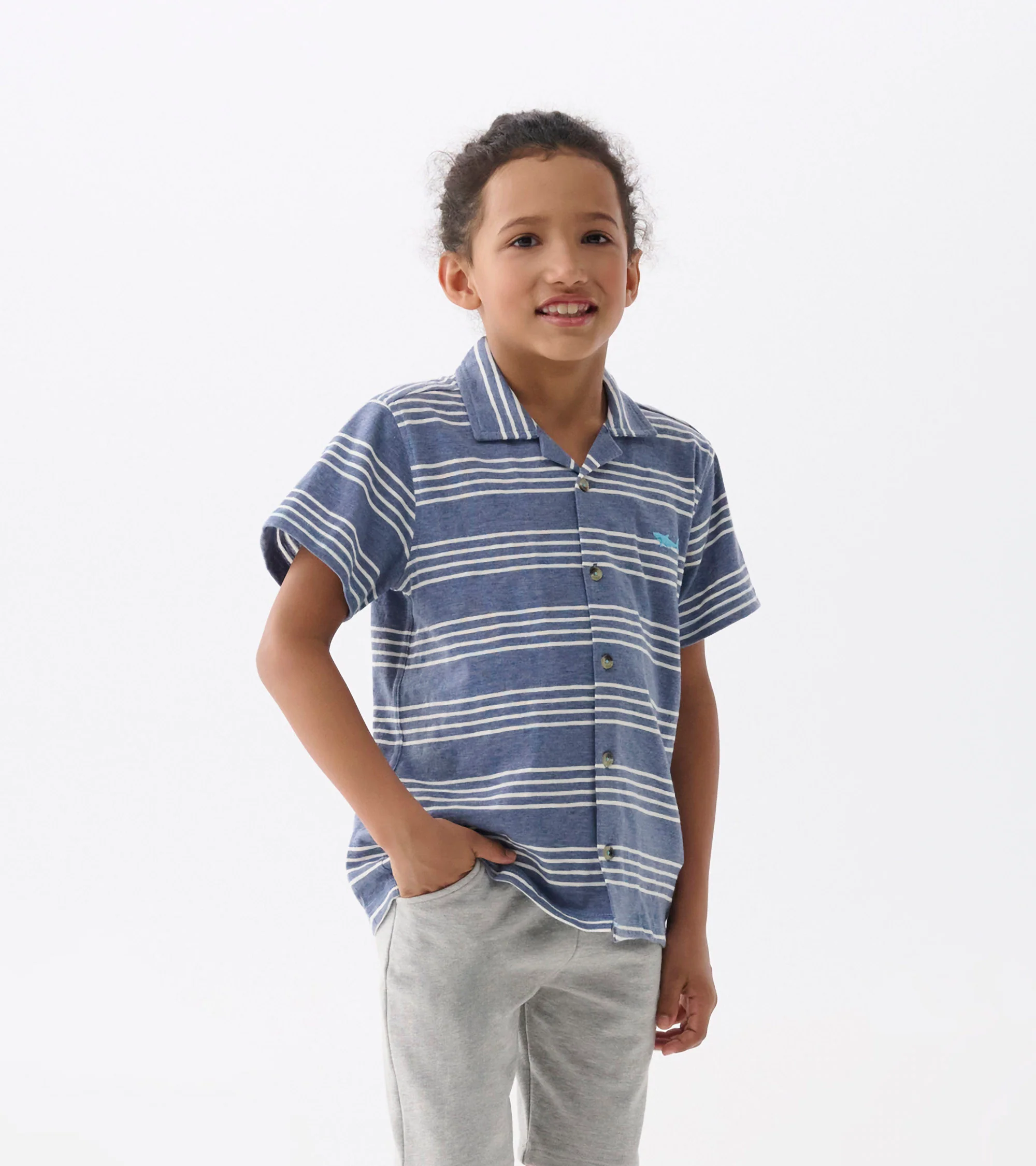 Boys Striped Nautical Jersey Button Down - Image 2