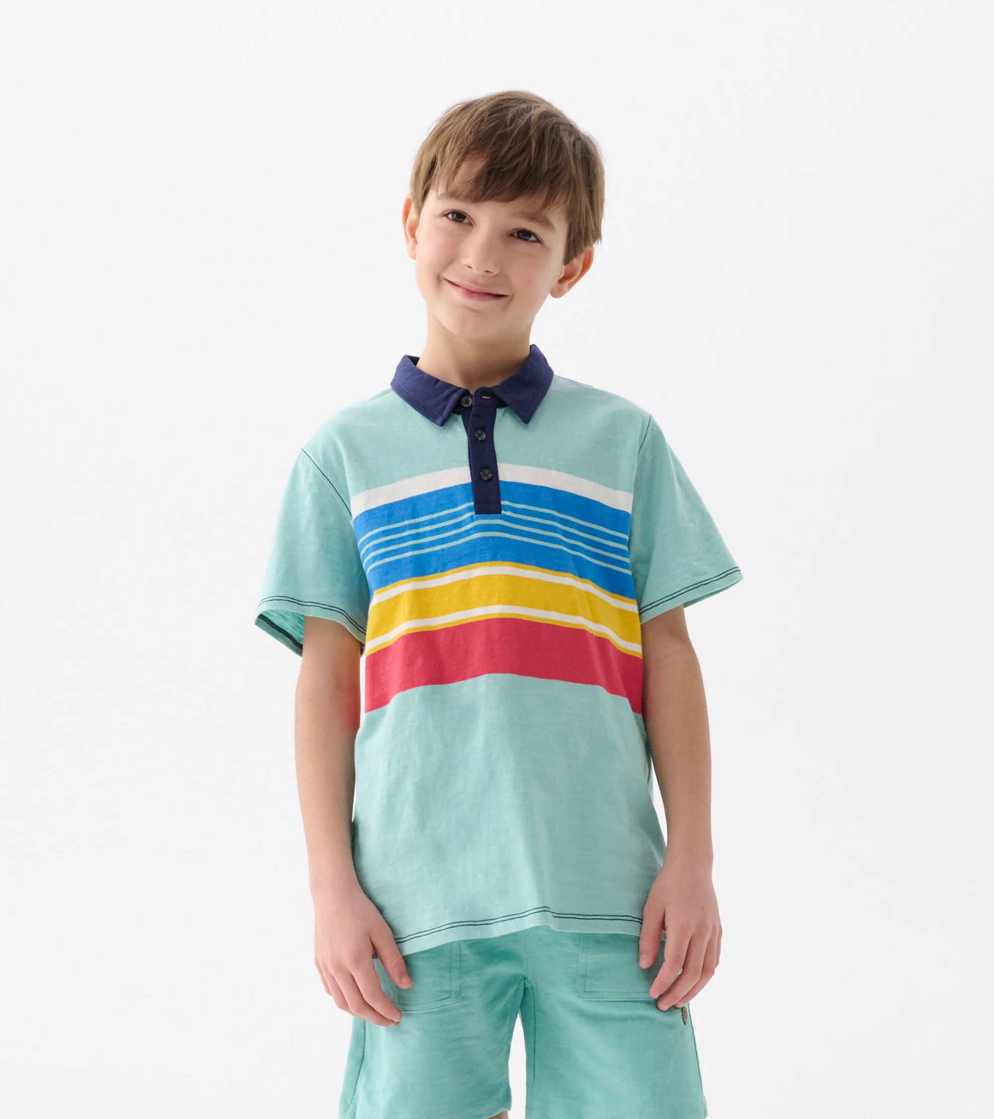 Boys Striped Teal Polo Tee - Image 2