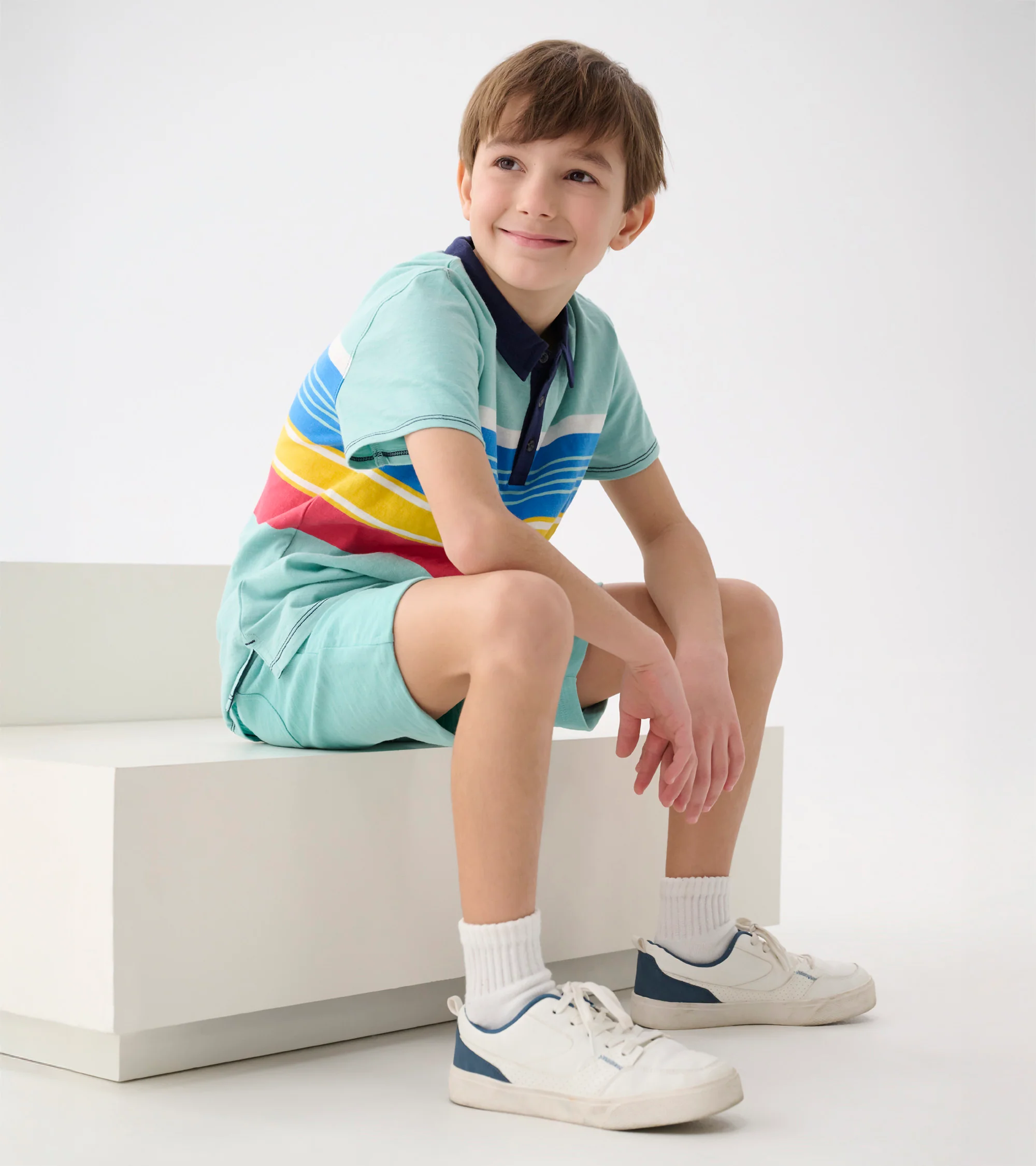 Boys Striped Teal Polo Tee - Image 3