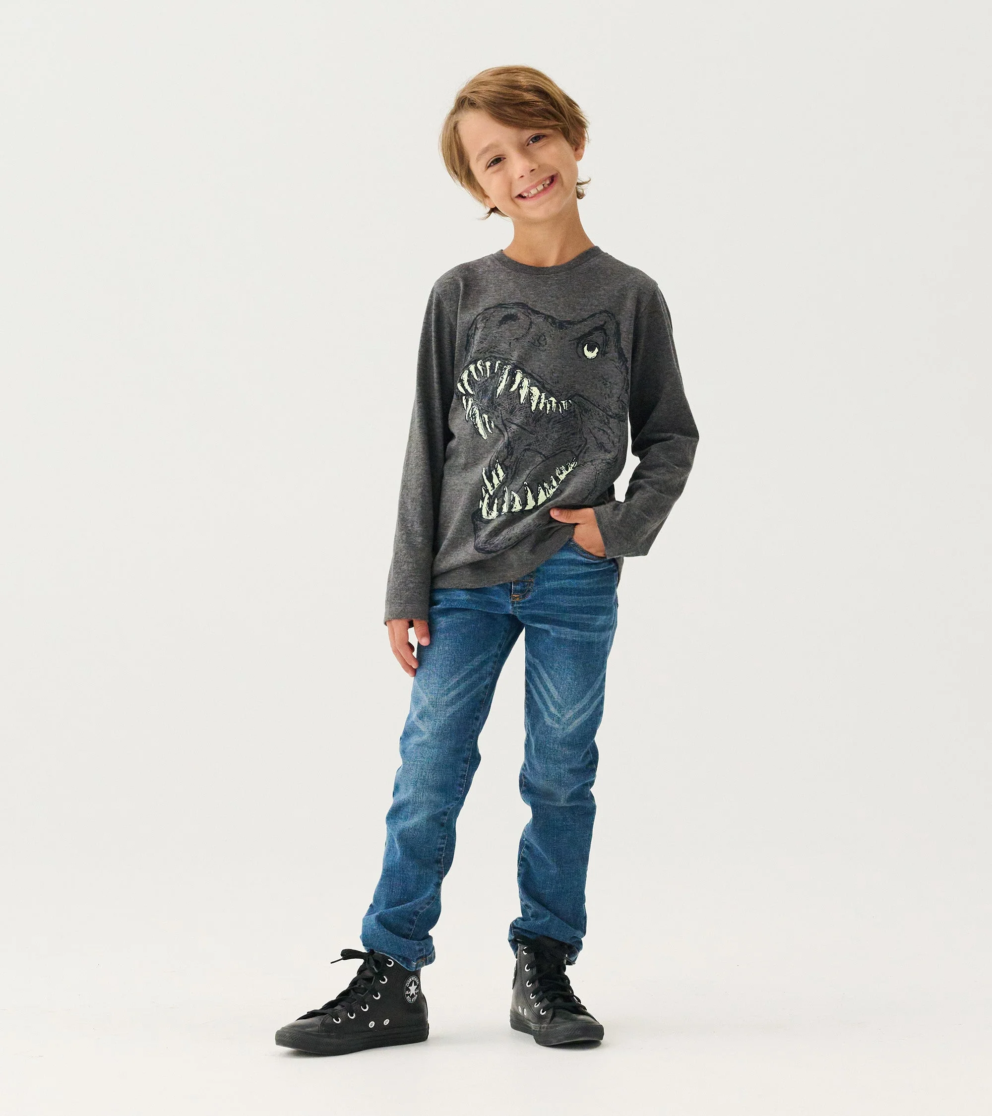 Boys T-Rex Glow in the Dark Long Sleeve T-Shirt - Image 4
