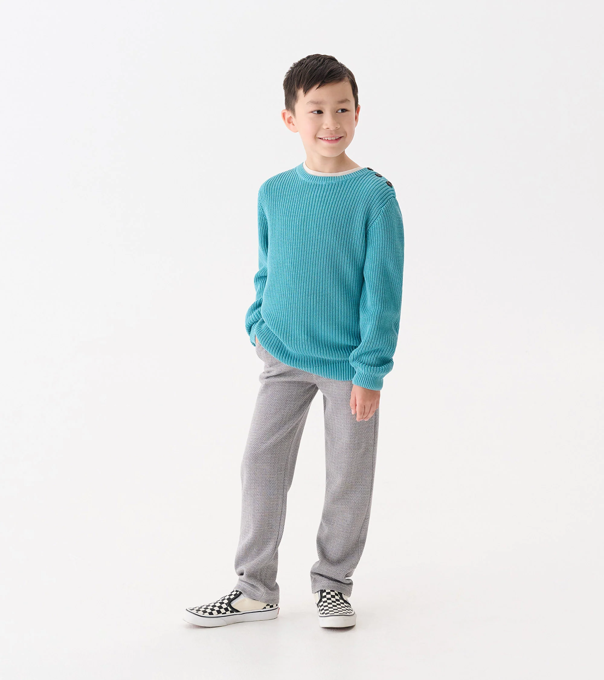 Boys Teal Button Neck Sweater - Image 2