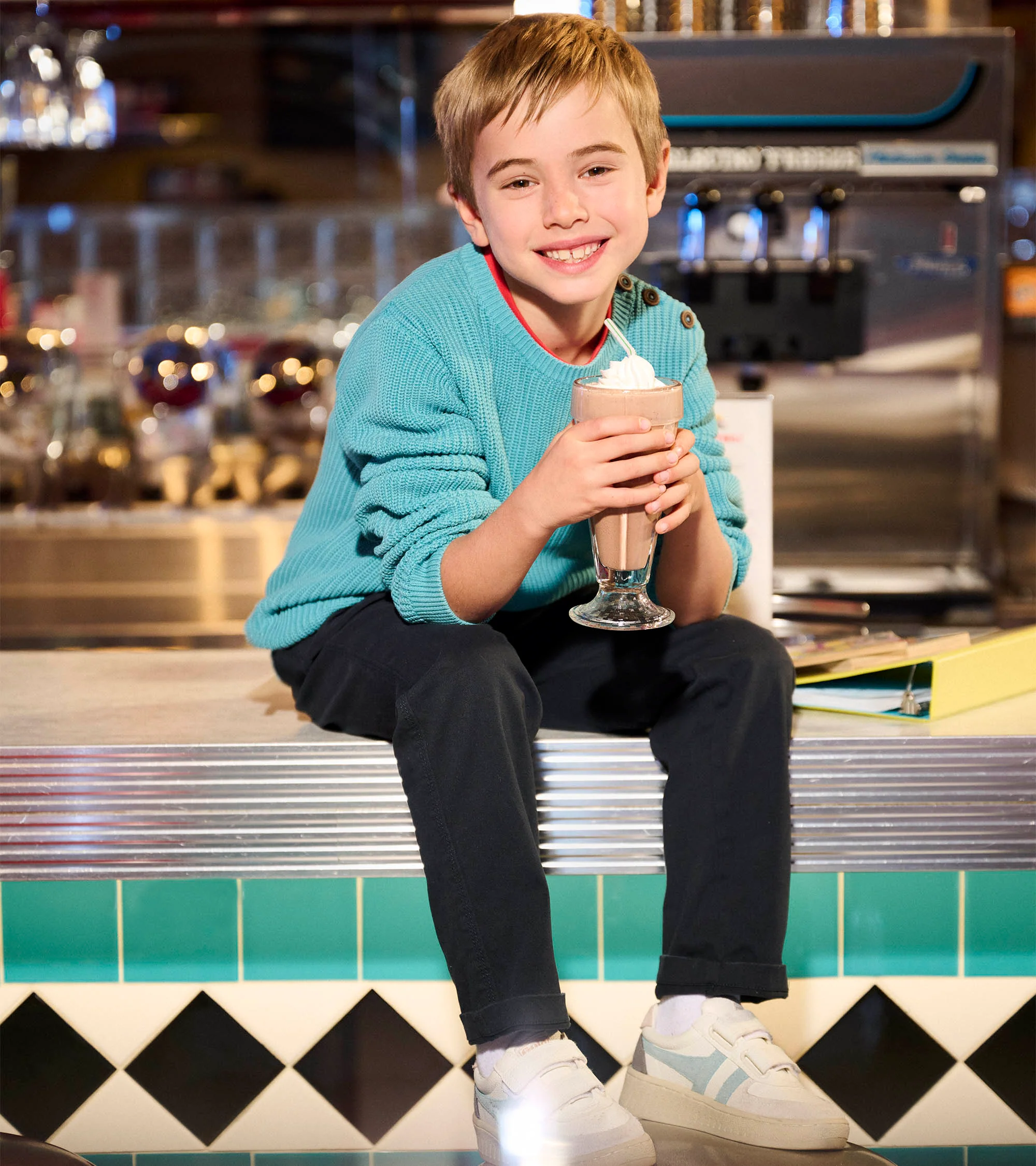 Boys Teal Button Neck Sweater - Image 3