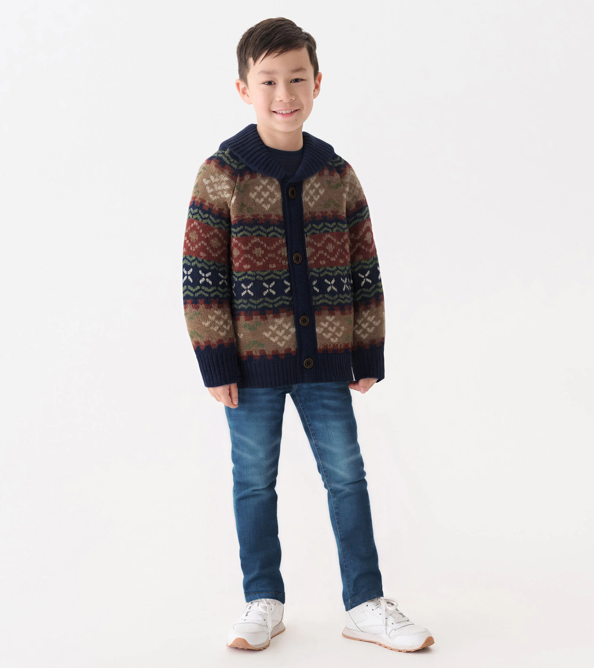 Boys Vintage Fair Isle Shawl Collar Cardigan - Image 2