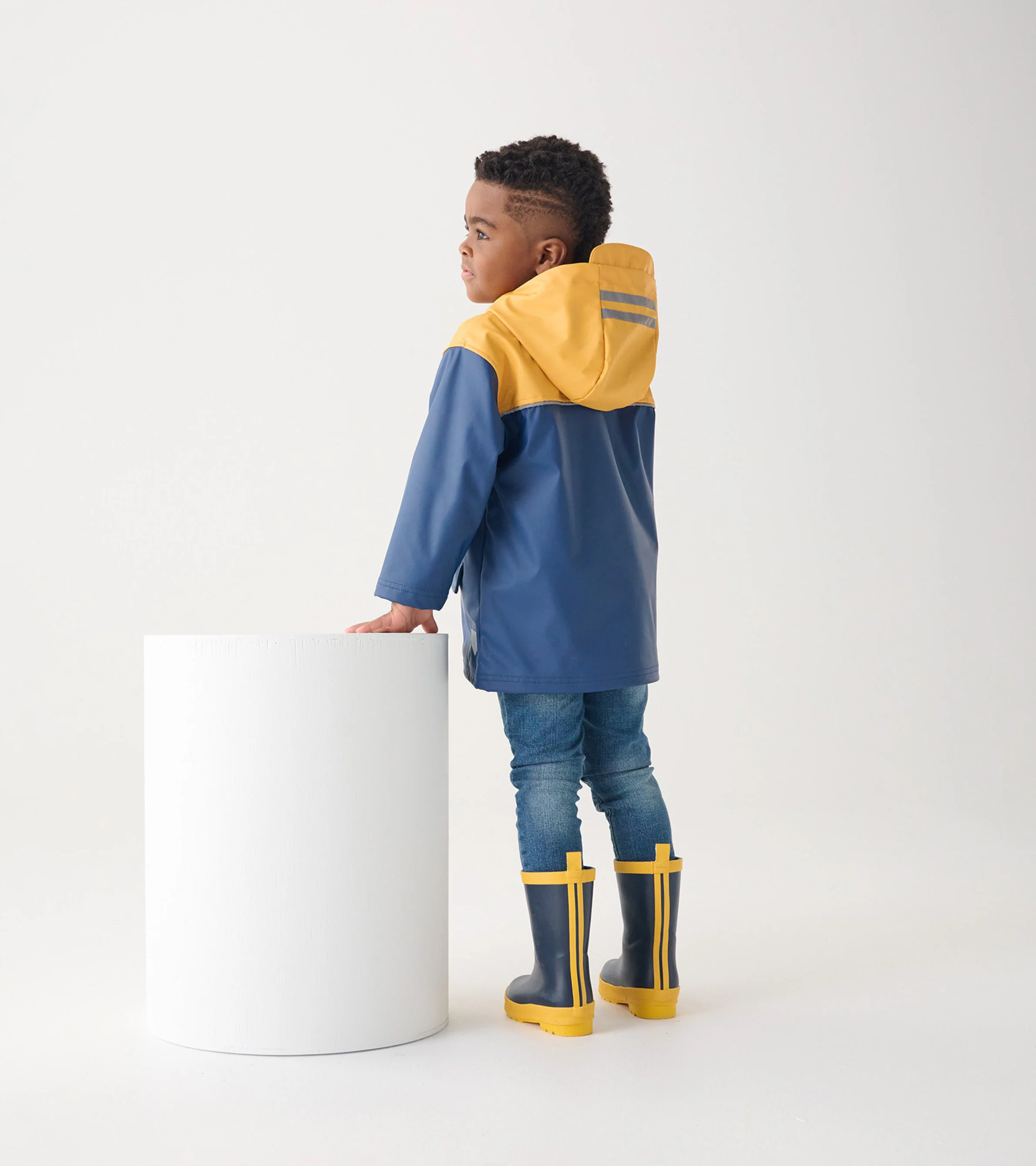 Kids Yellow & Navy Zip-Up Rain Jacket - Image 4