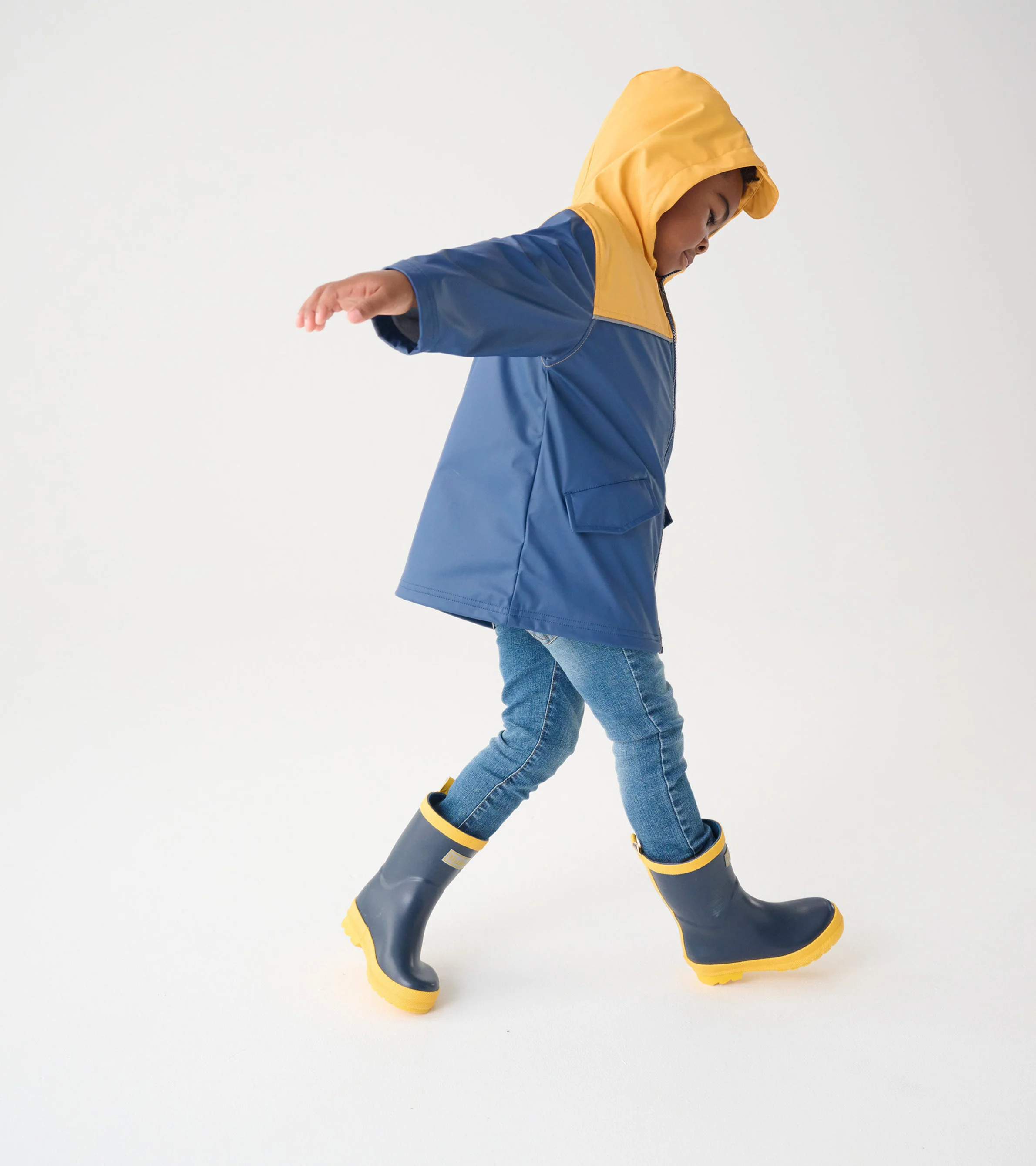 Kids Yellow & Navy Zip-Up Rain Jacket - Image 5