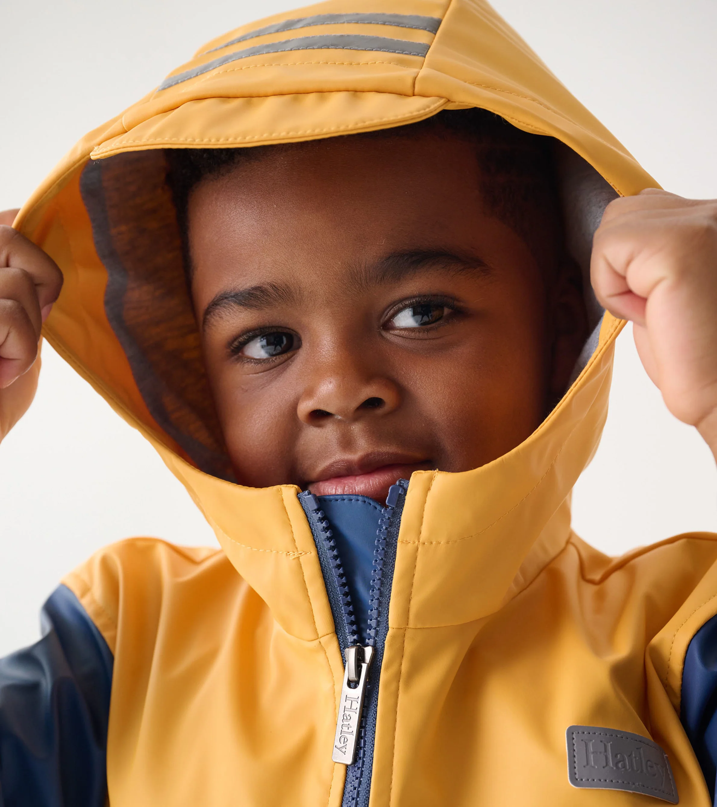 Kids Yellow & Navy Zip-Up Rain Jacket - Image 6