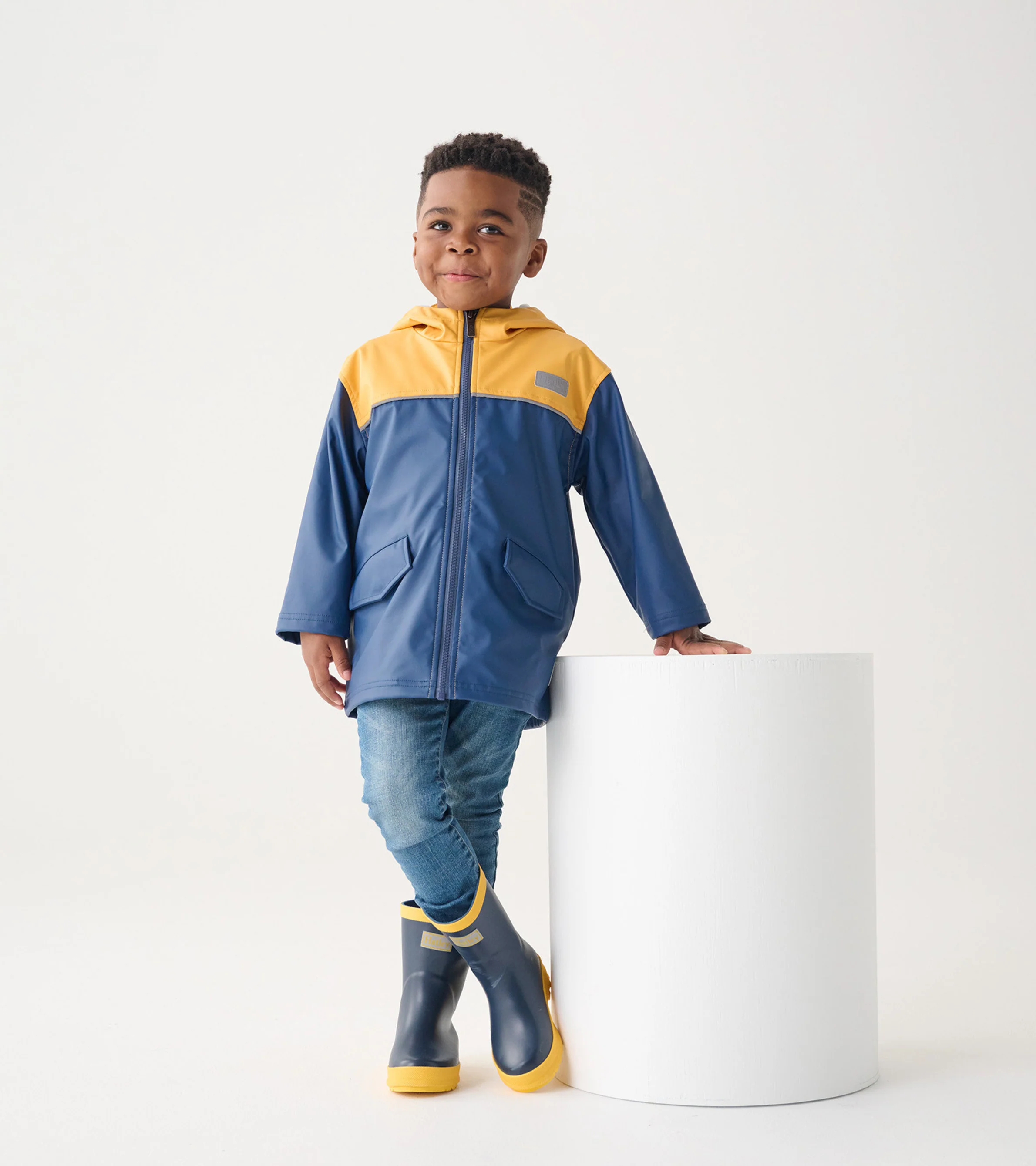 Kids Yellow & Navy Zip-Up Rain Jacket - Image 7