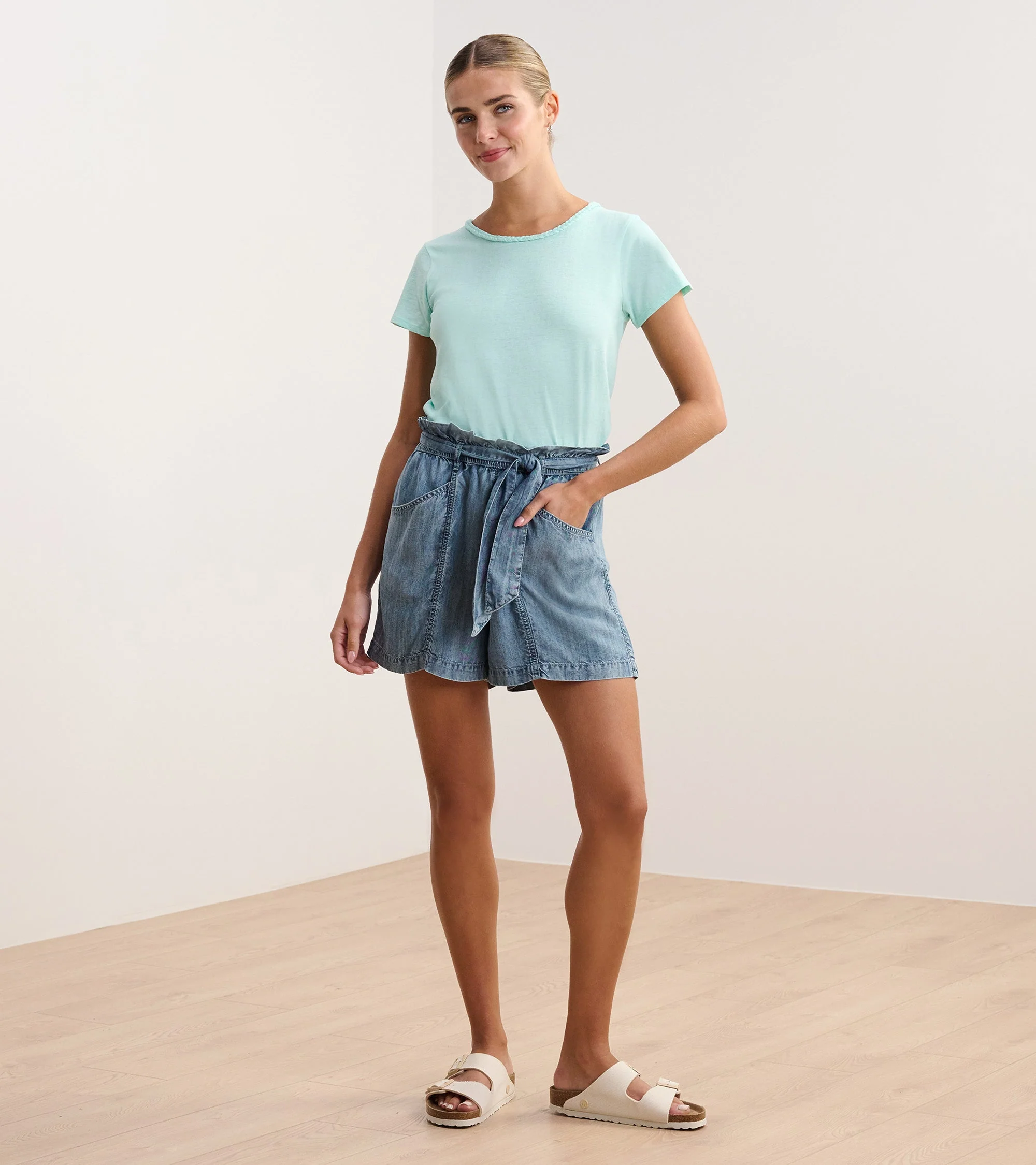 Braided Neck Tee - Aruba Blue - Image 3