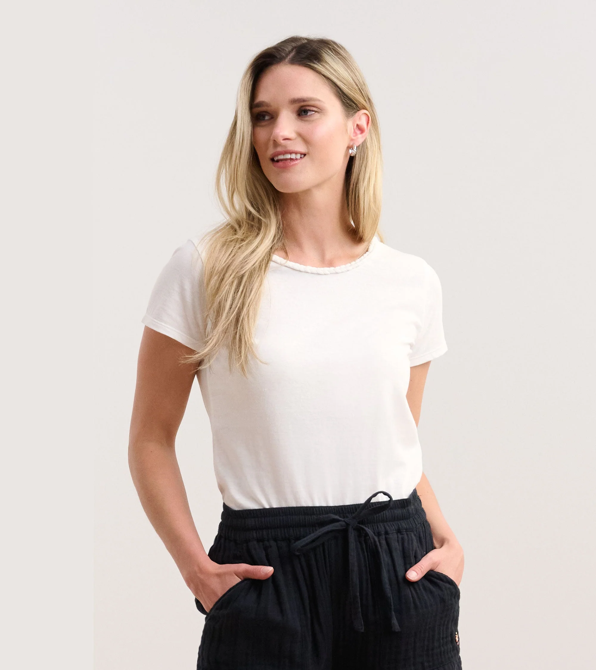 Braided Neck Tee - White