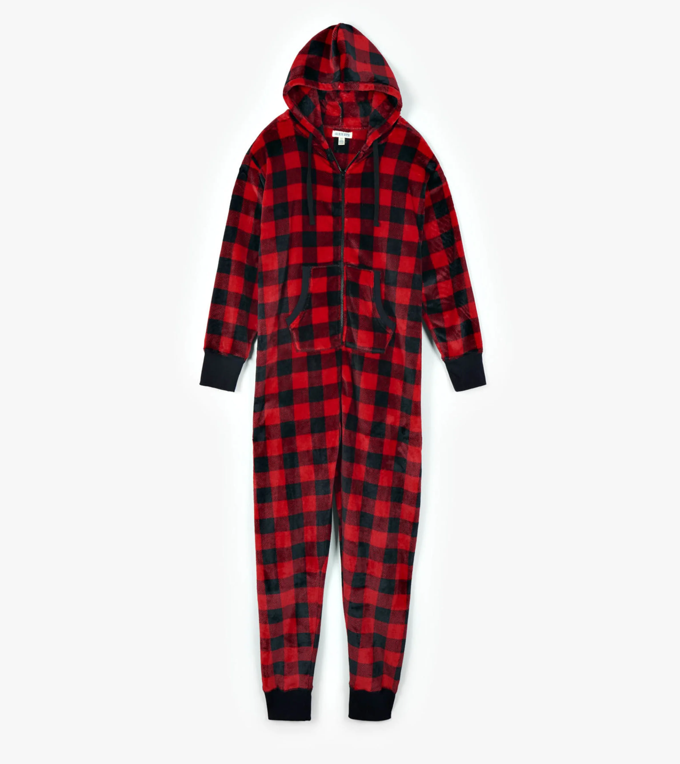 Adult Buffalo Plaid Hooded Fleece Jumpsuit - Image 3