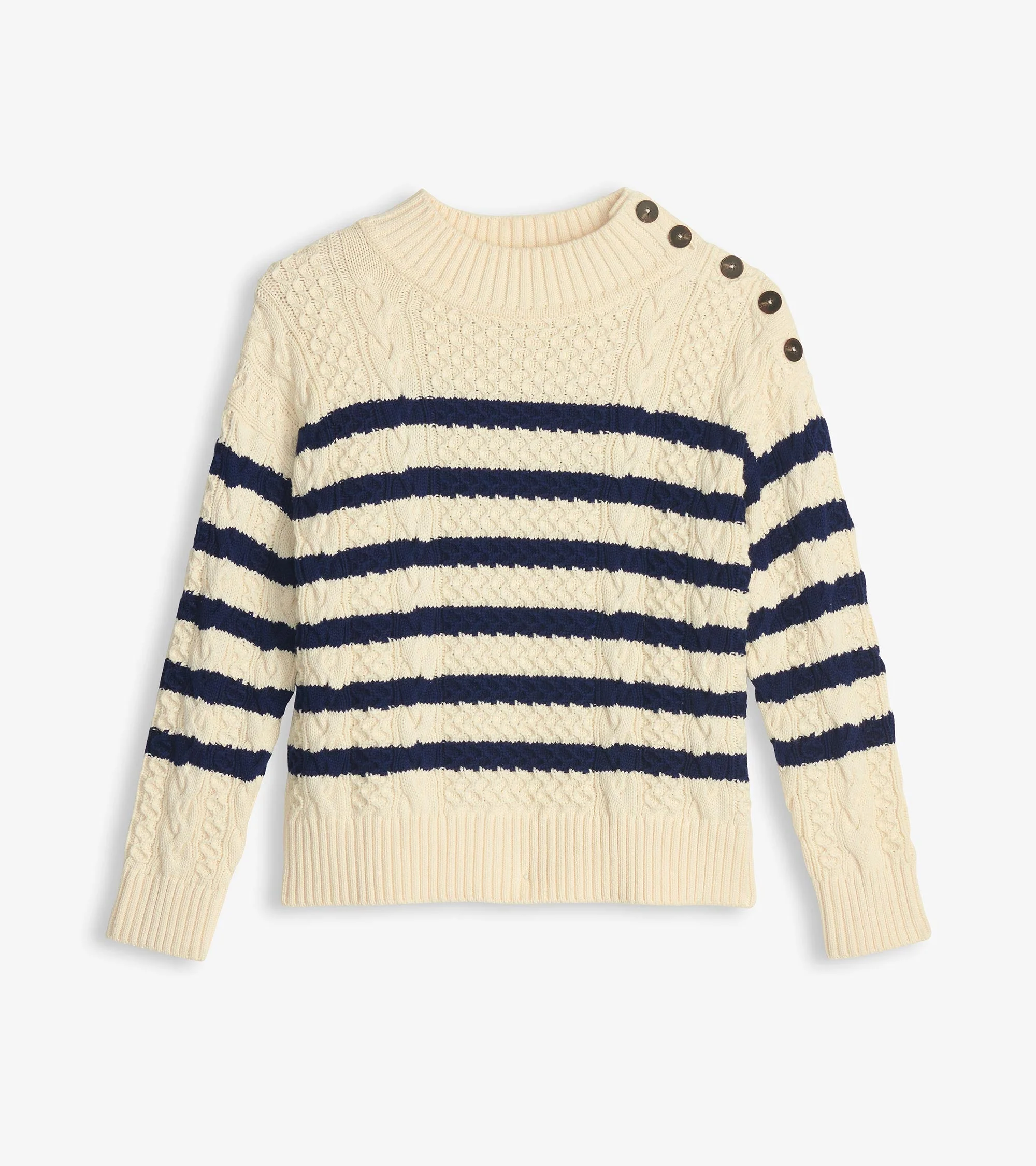 Button Neck Sweater - French Stripe - Image 2