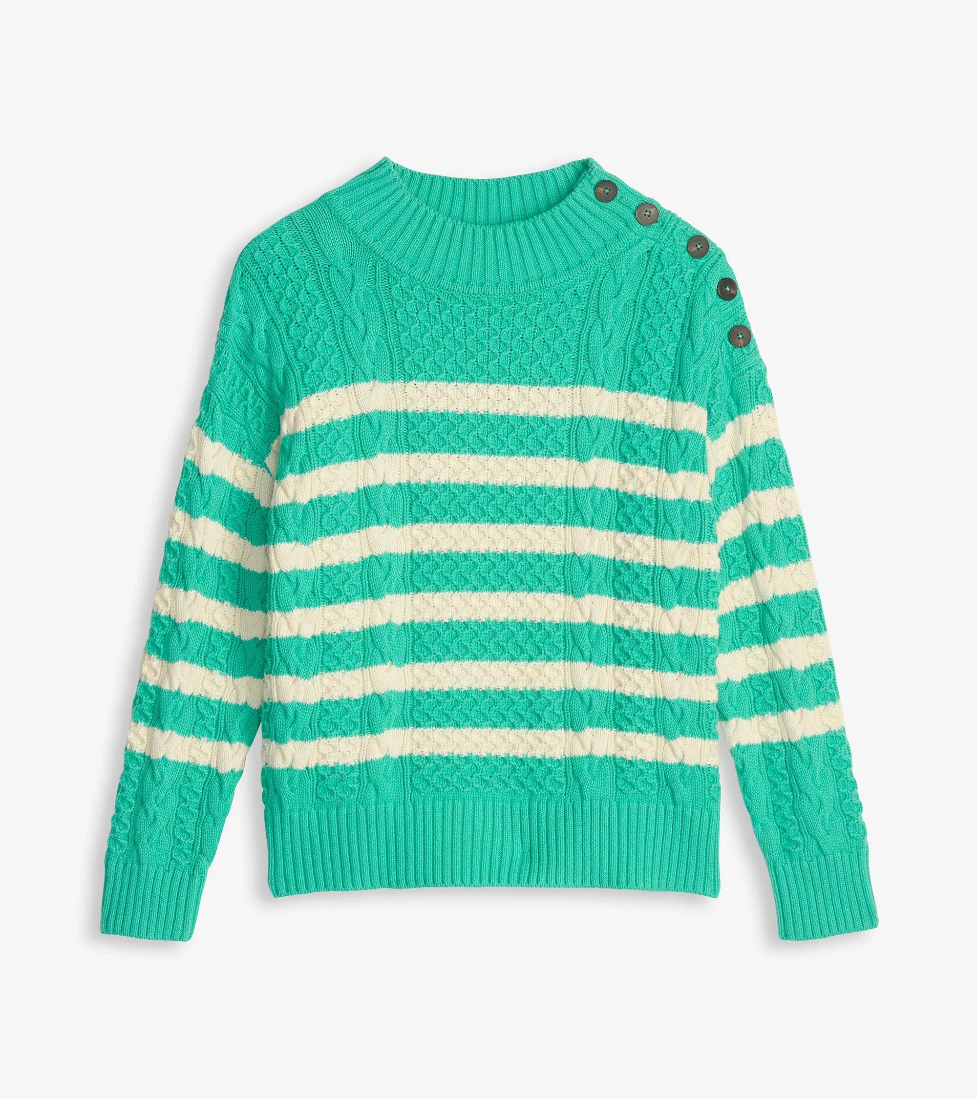 Button Neck Sweater - Turquoise Stripes - Image 2