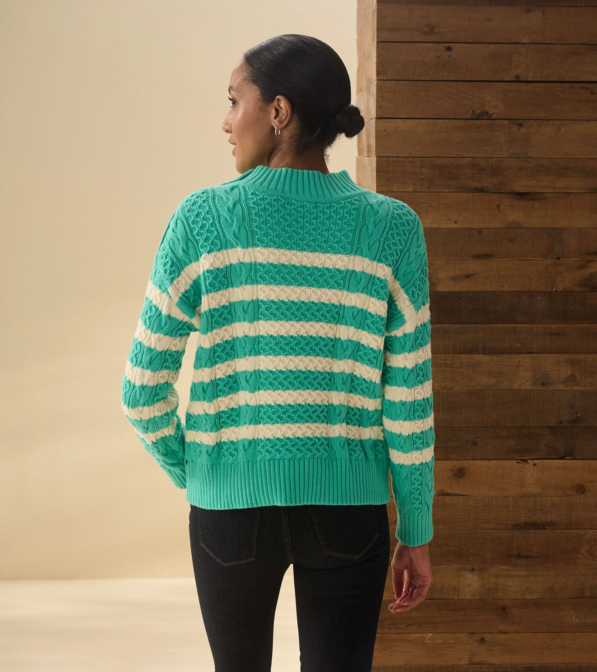 Button Neck Sweater - Turquoise Stripes - Image 4