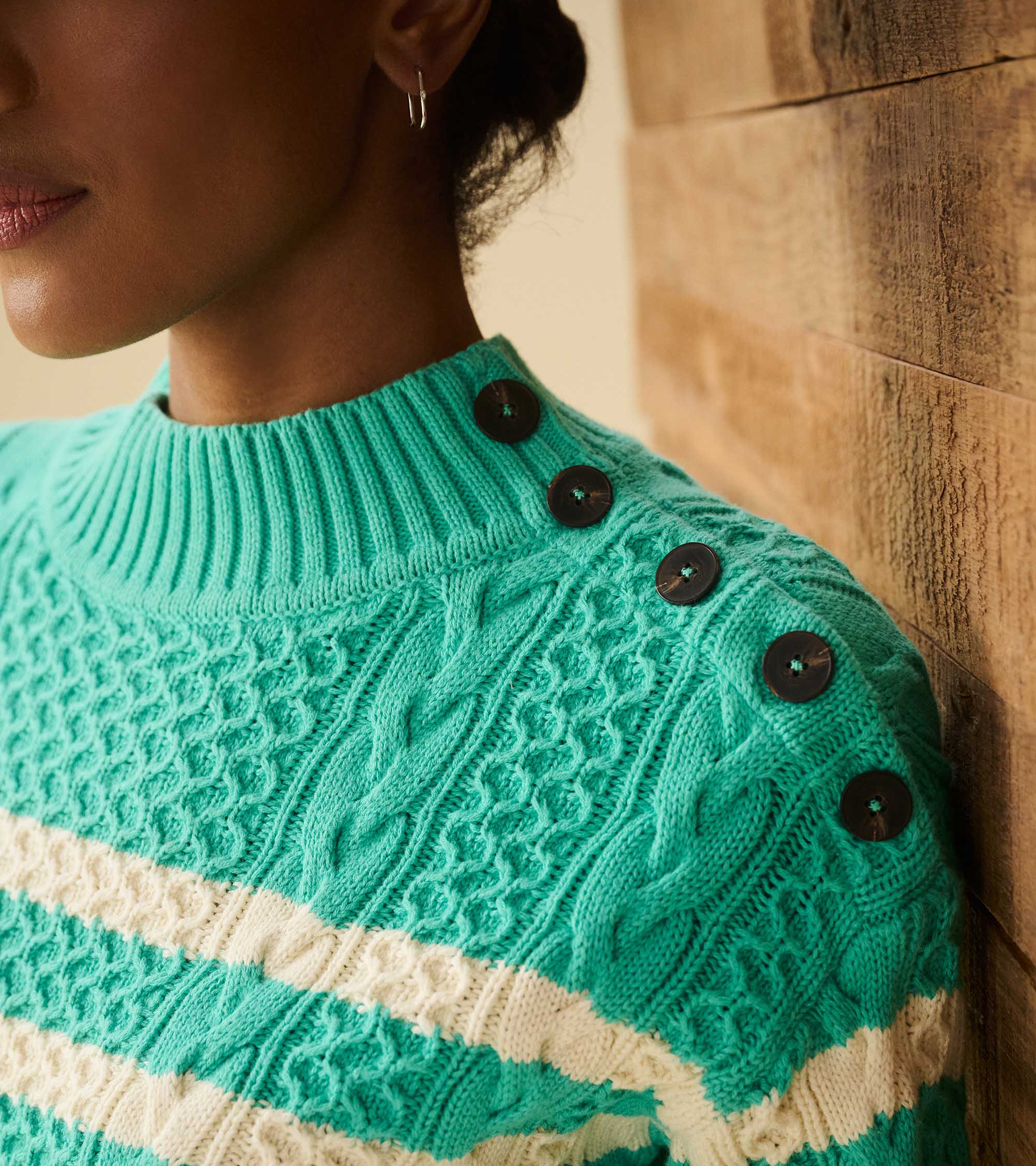 Button Neck Sweater - Turquoise Stripes - Image 6