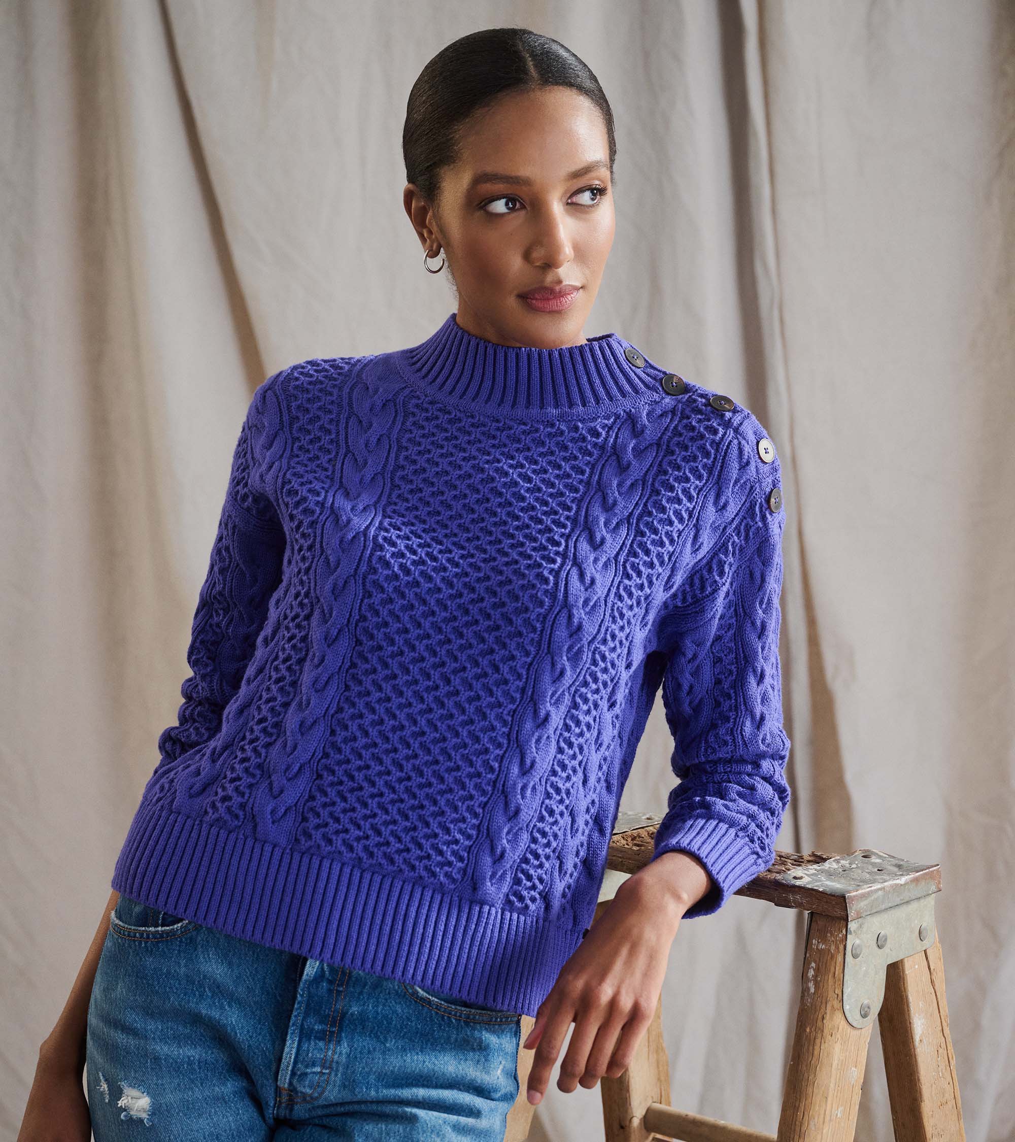 Button Neck Sweater - Ultra Violet - Image 3