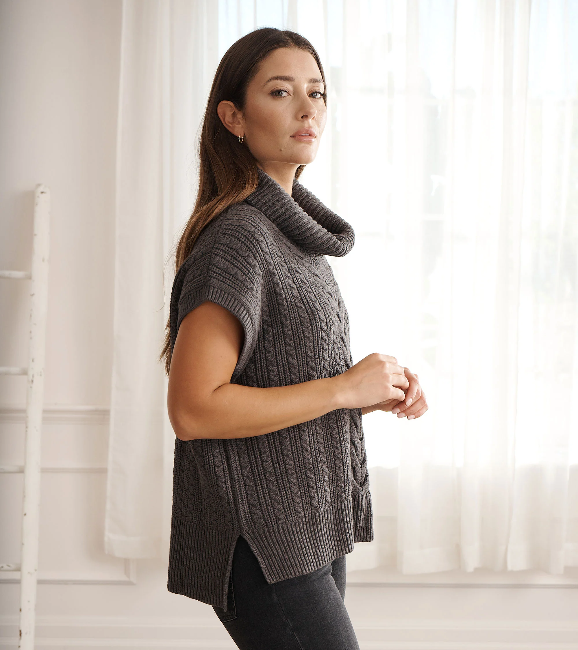 Cable Knit Vest - Charcoal Grey - Image 3