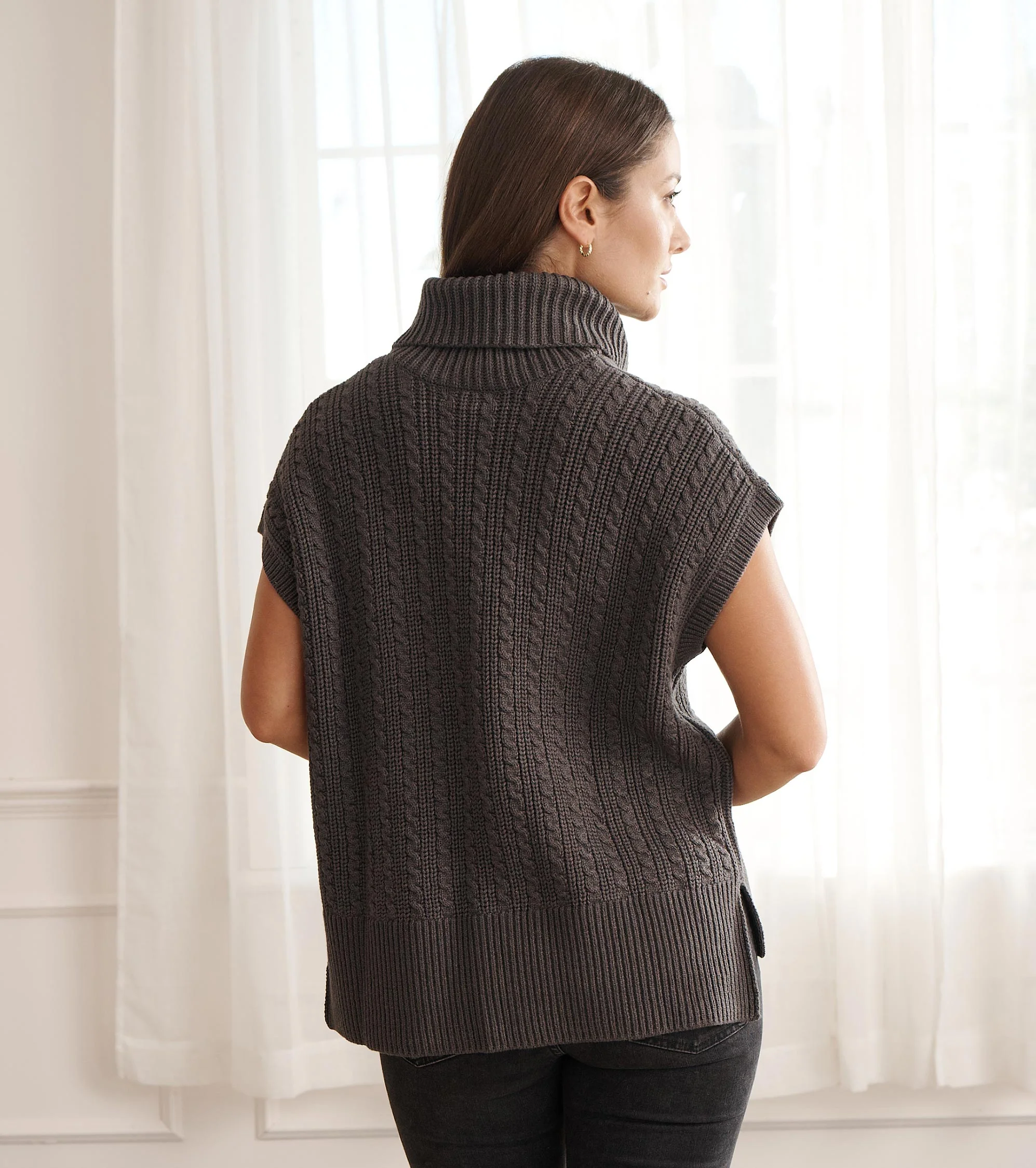 Cable Knit Vest - Charcoal Grey - Image 4