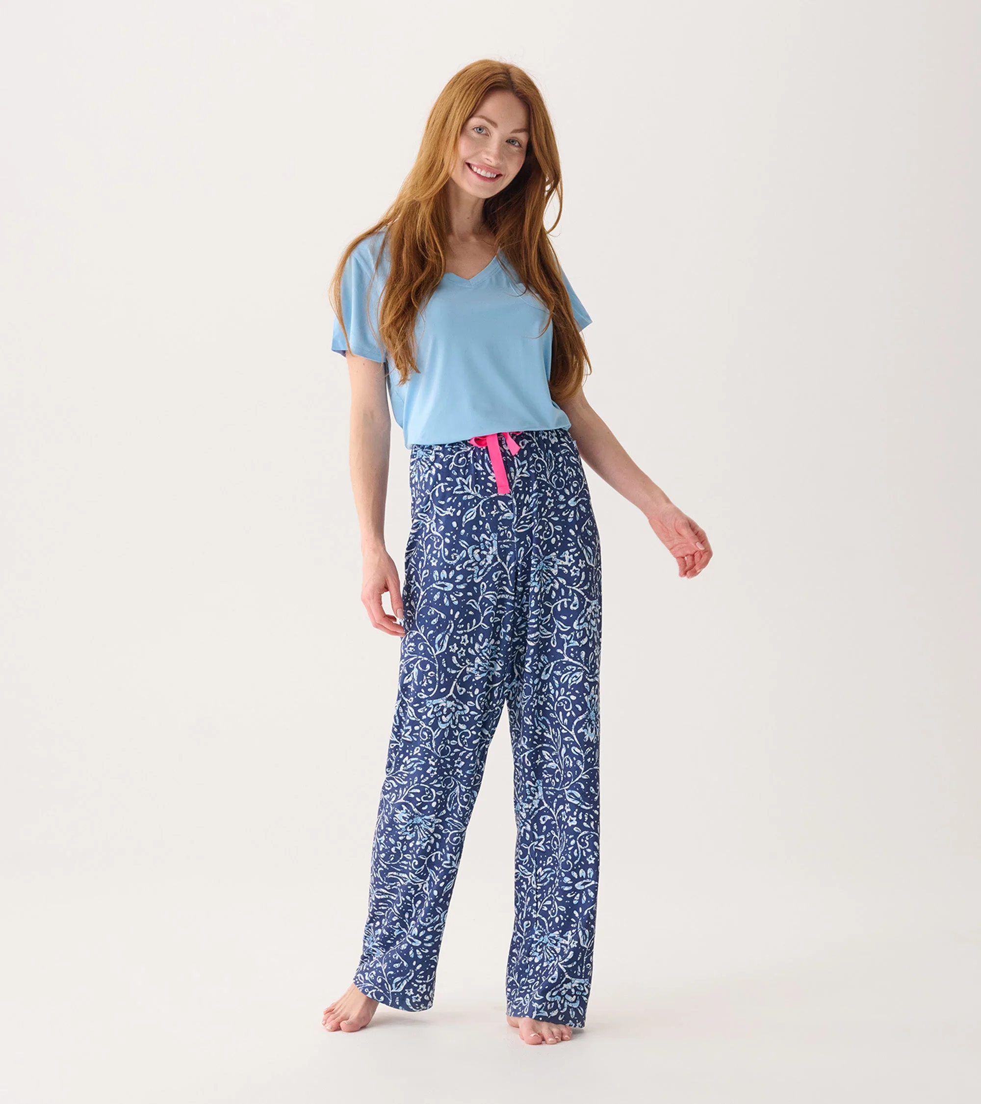 Women's Batik Flowers Polyknit Pajamas Pants - Image 4