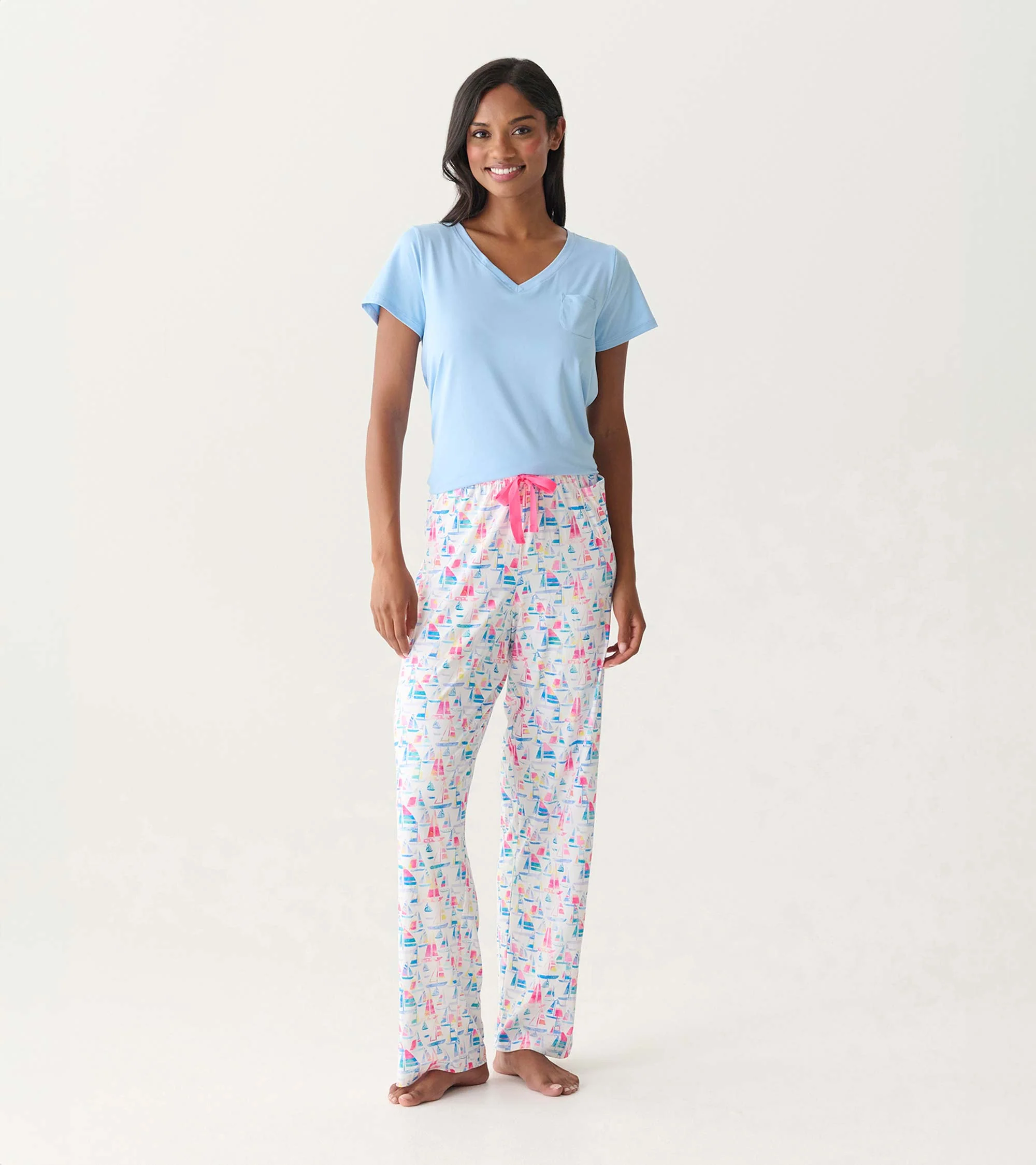 Women's Placid Blue Polyknit V-Neck T-Shirt - Image 3