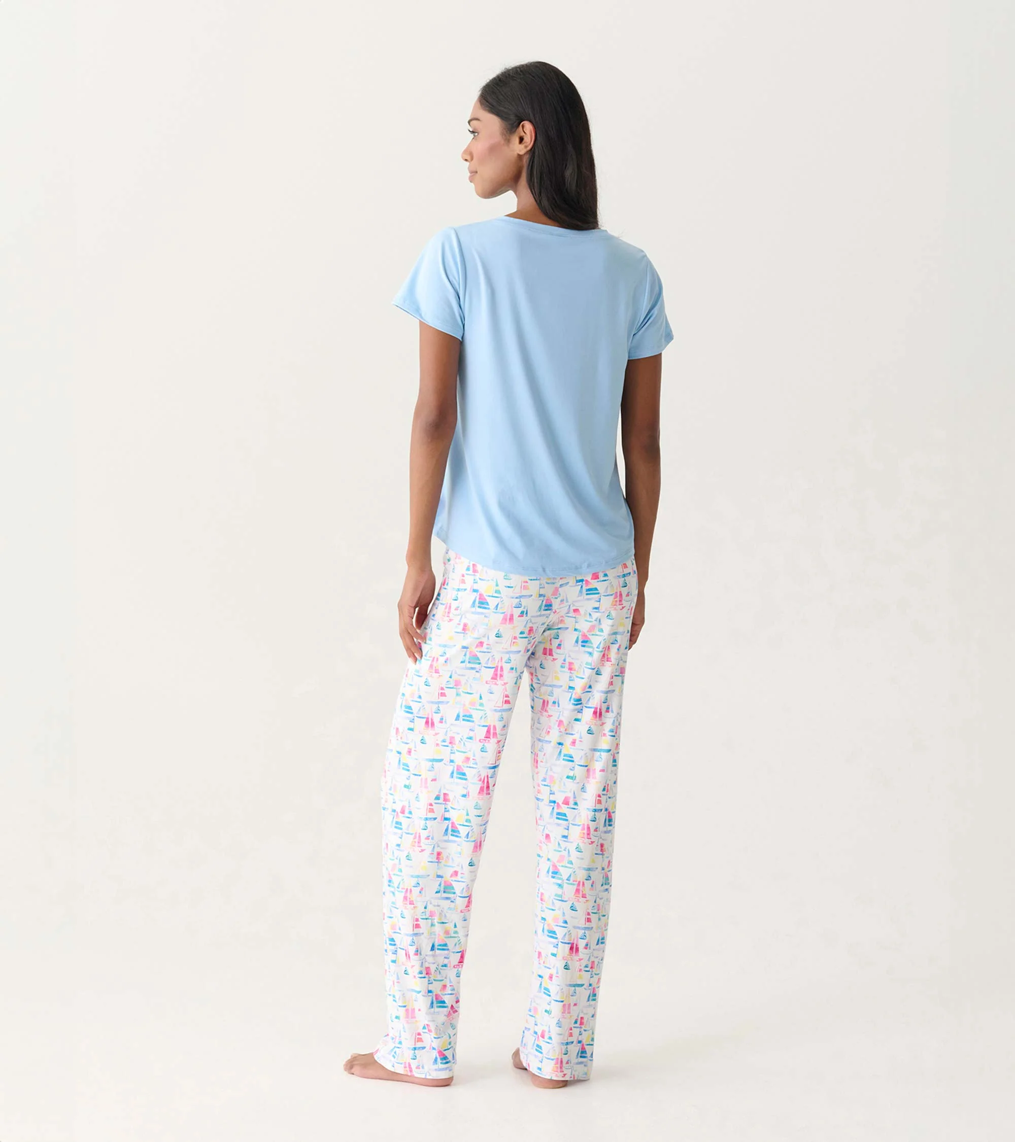 Women's Placid Blue Polyknit V-Neck T-Shirt - Image 4