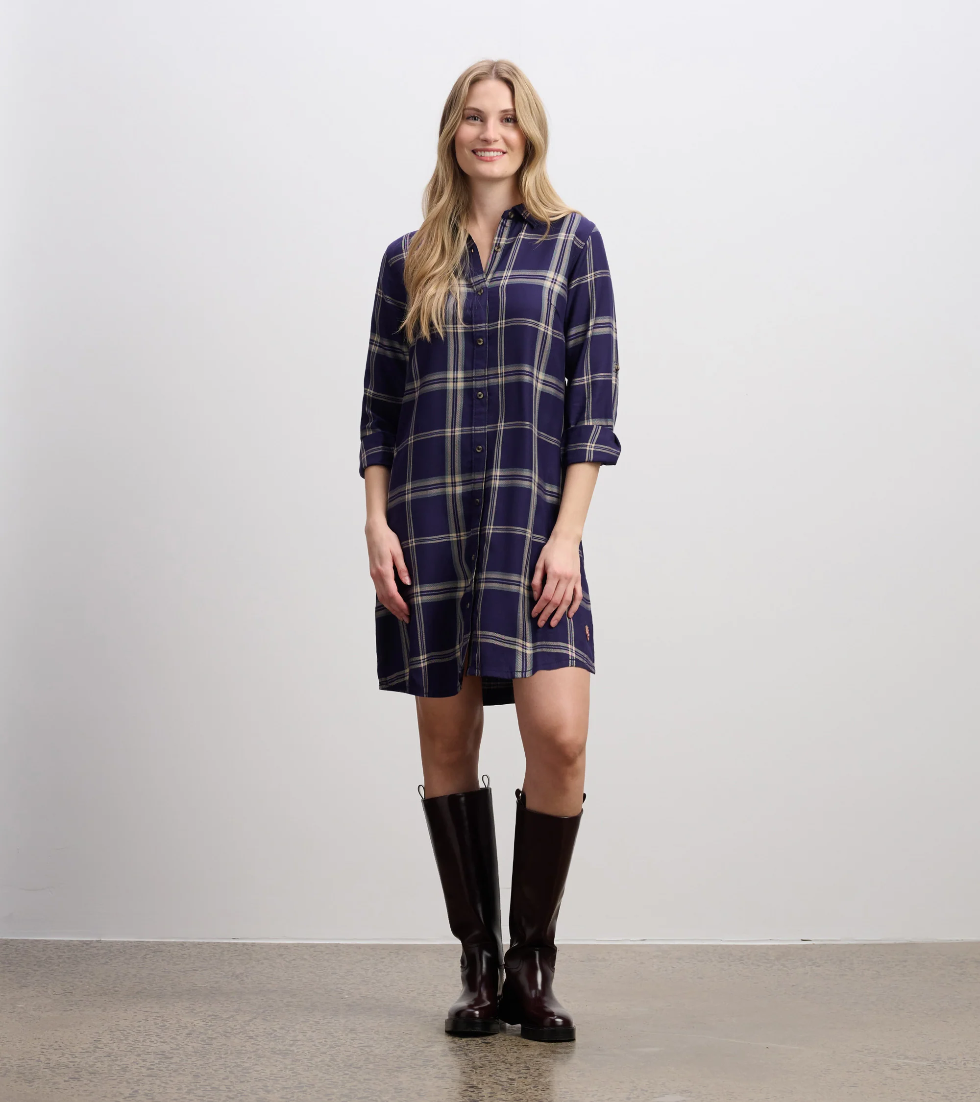 Cara Shirt Dress - Heirloom Navy Plaid
