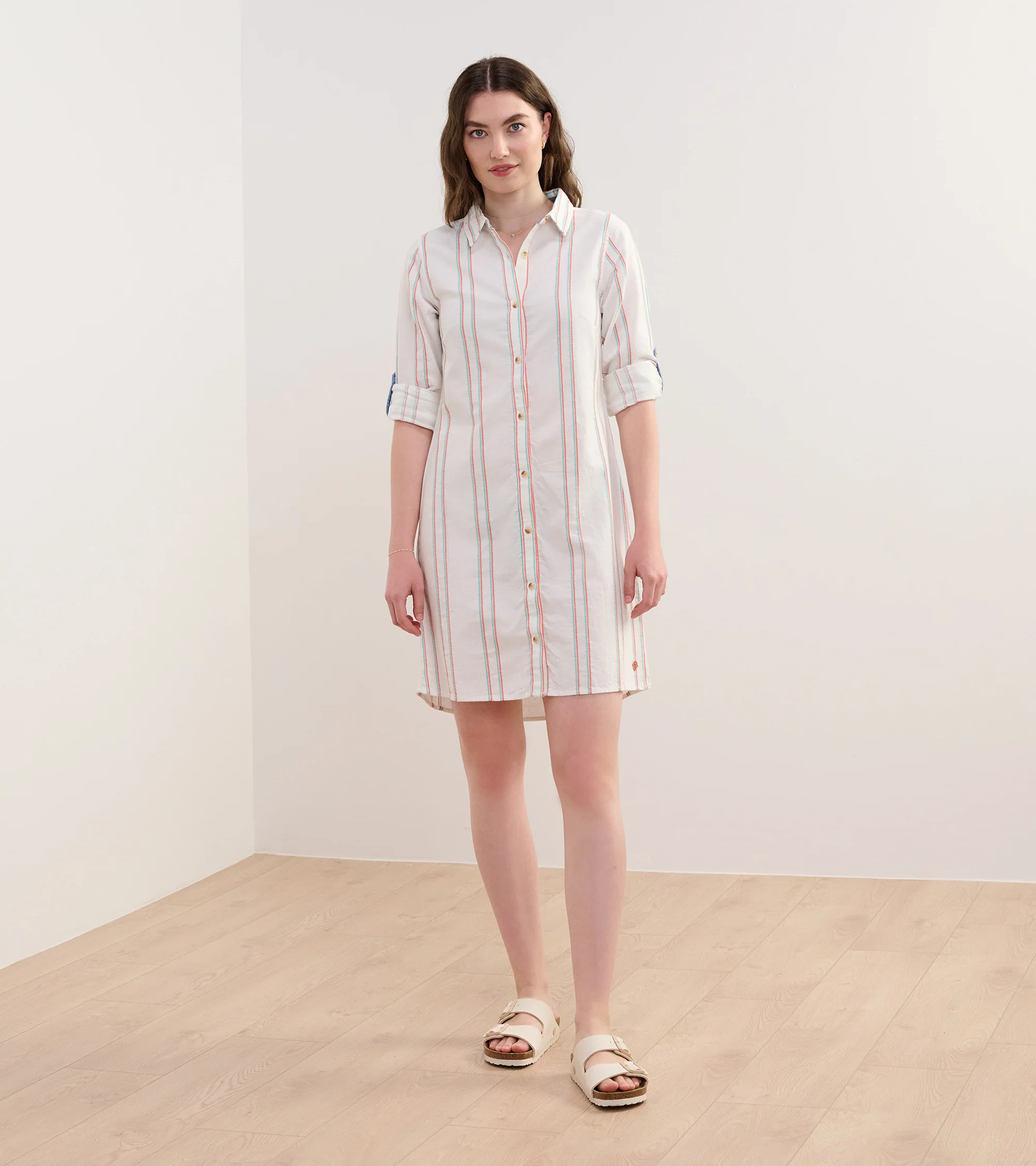 Cara Shirt Dress - Peach Chain Stripes - Image 3