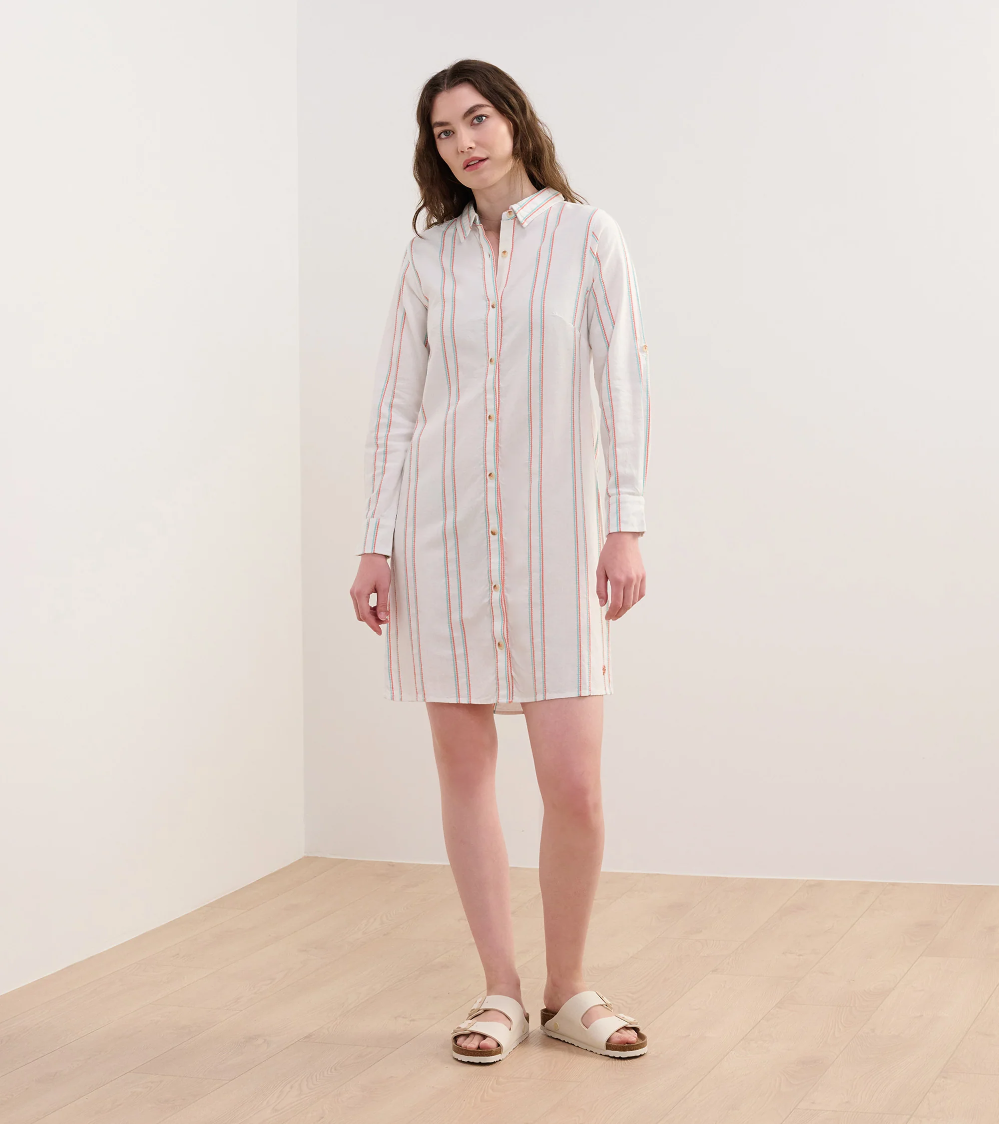 Cara Shirt Dress - Peach Chain Stripes - Image 4