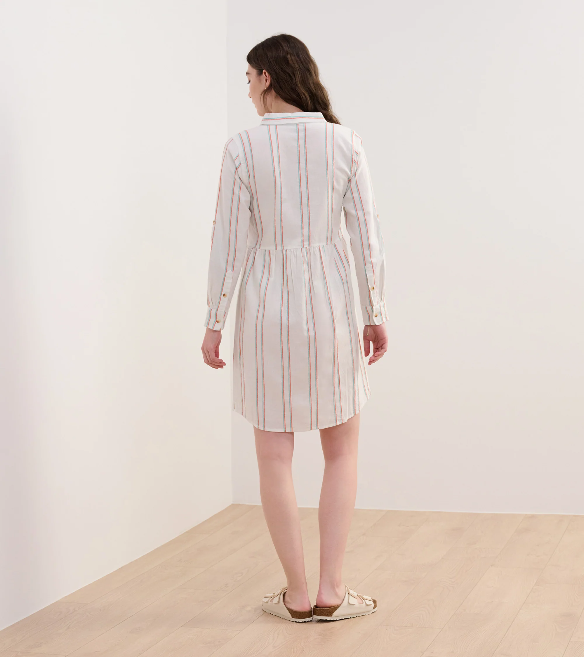 Cara Shirt Dress - Peach Chain Stripes - Image 7