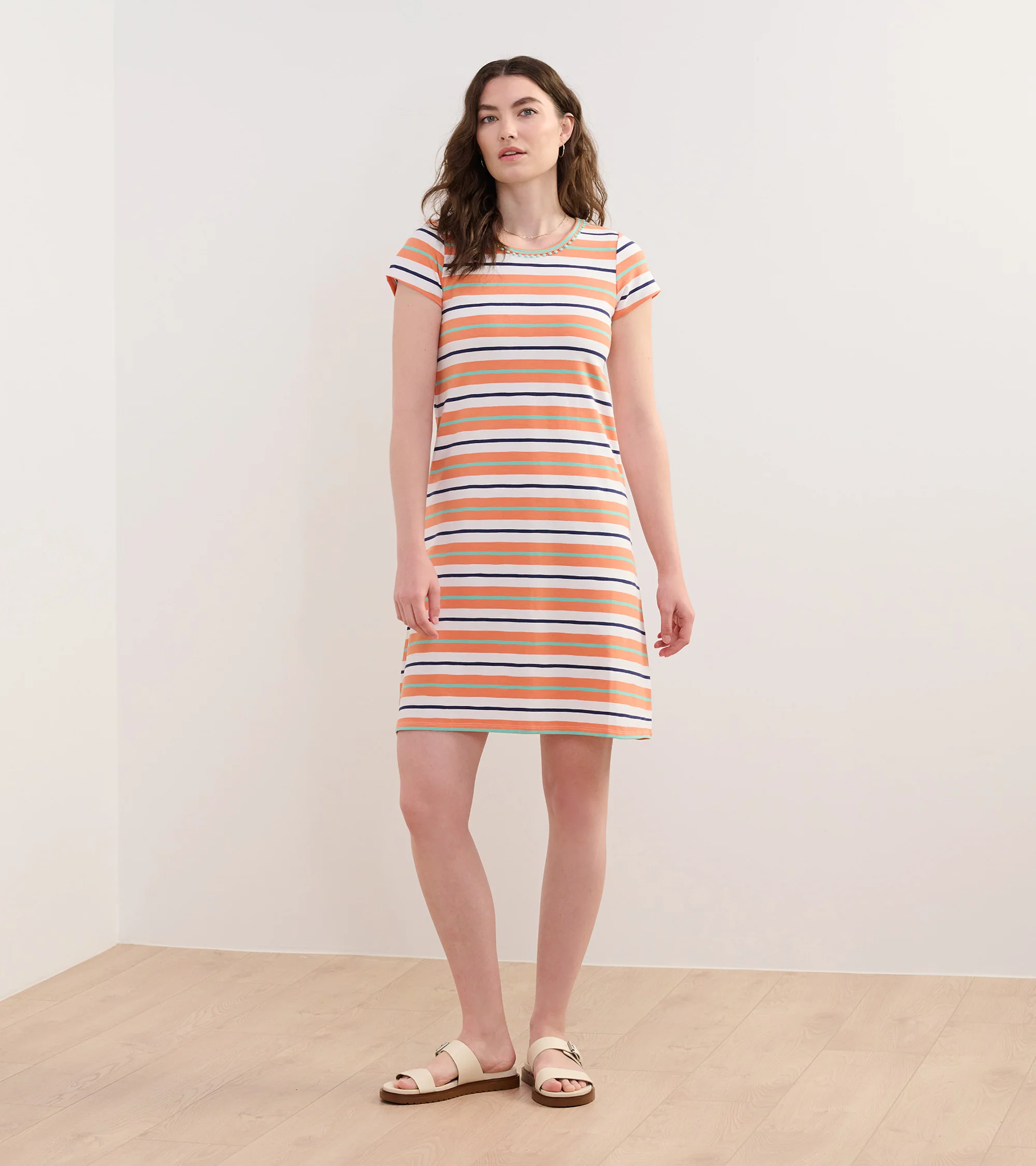 Cici A-Line Dress - Melon Stripes - Image 3
