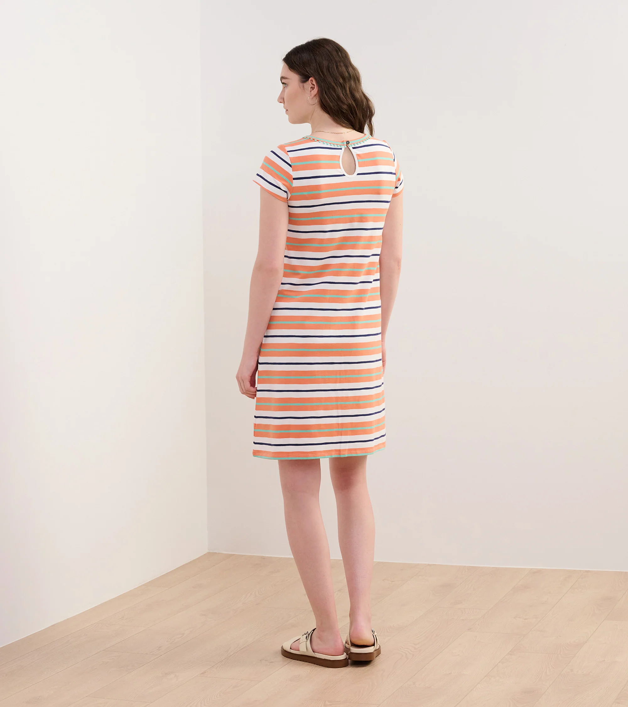 Cici A-Line Dress - Melon Stripes - Image 4