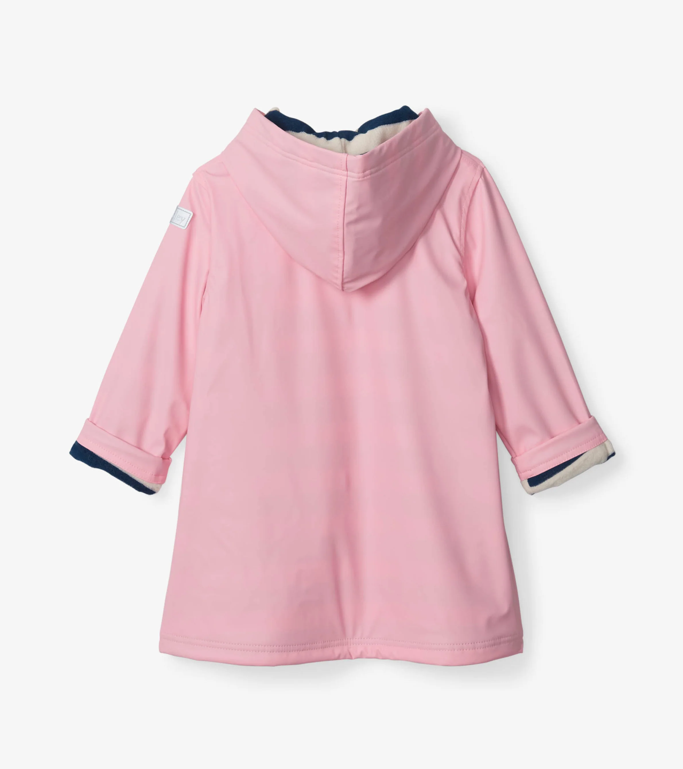 Girls Pink & Navy Button-Up Rain Jacket - Image 3