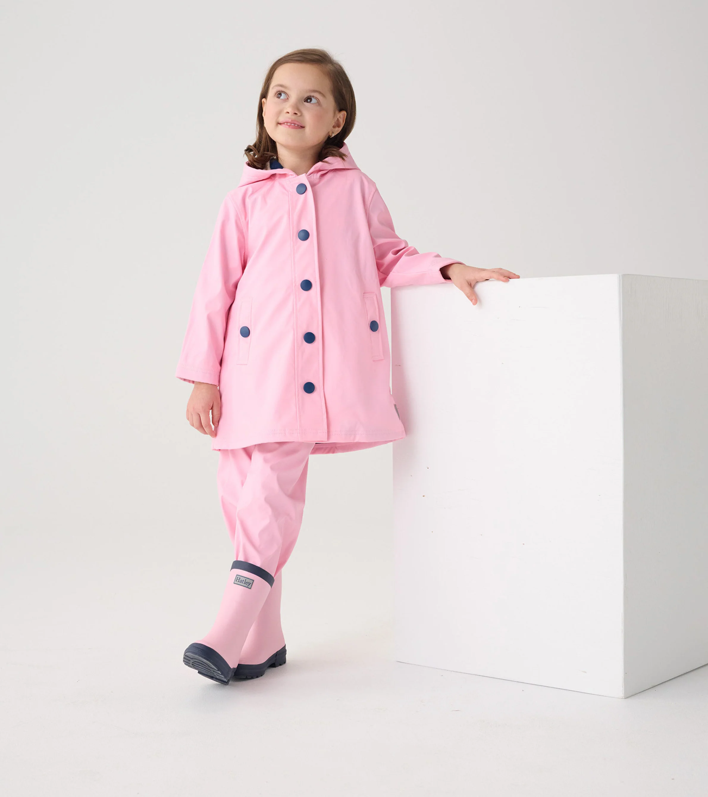 Girls Pink & Navy Button-Up Rain Jacket - Image 4