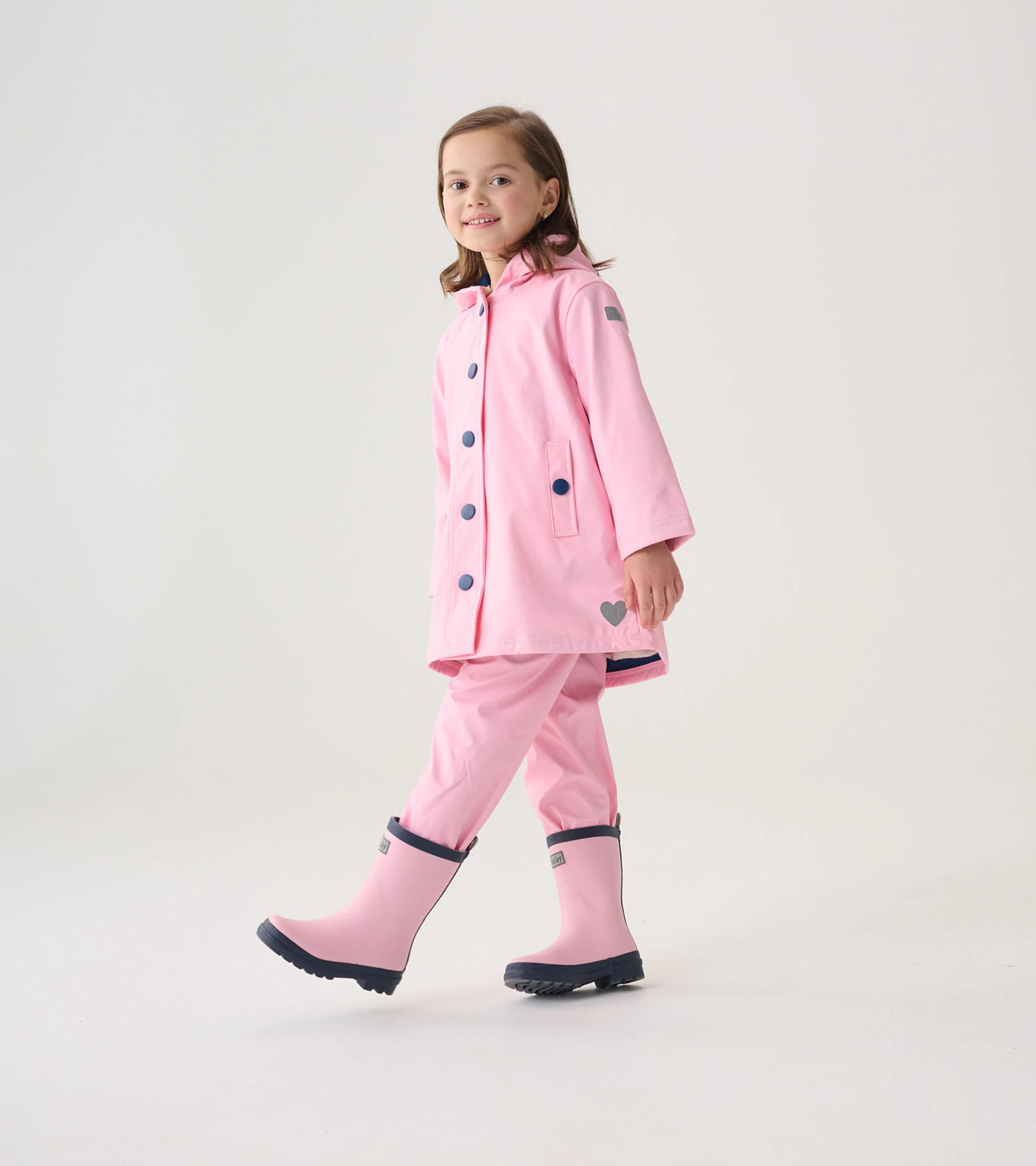 Girls Pink & Navy Button-Up Rain Jacket - Image 5