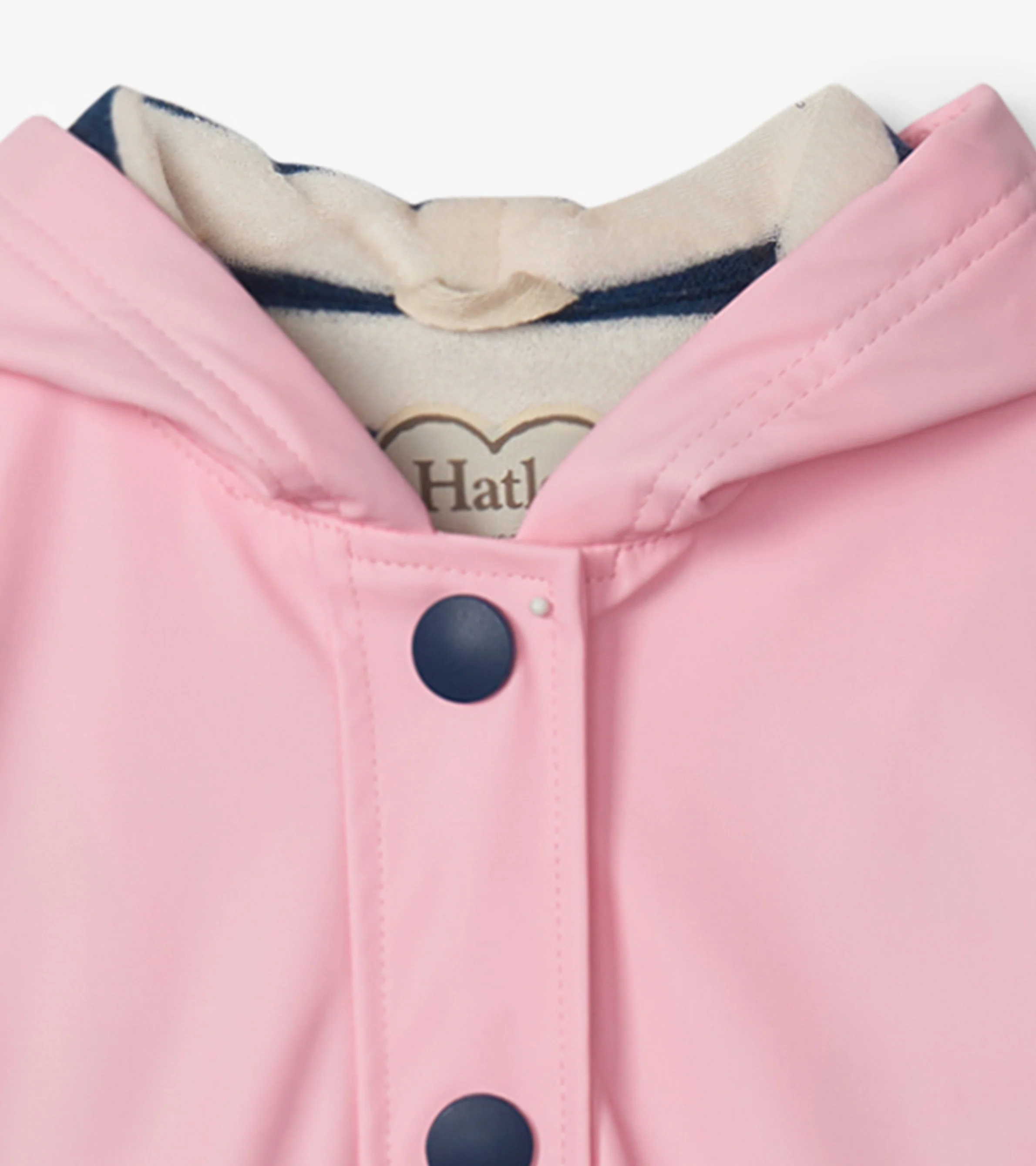 Girls Pink & Navy Button-Up Rain Jacket - Image 7