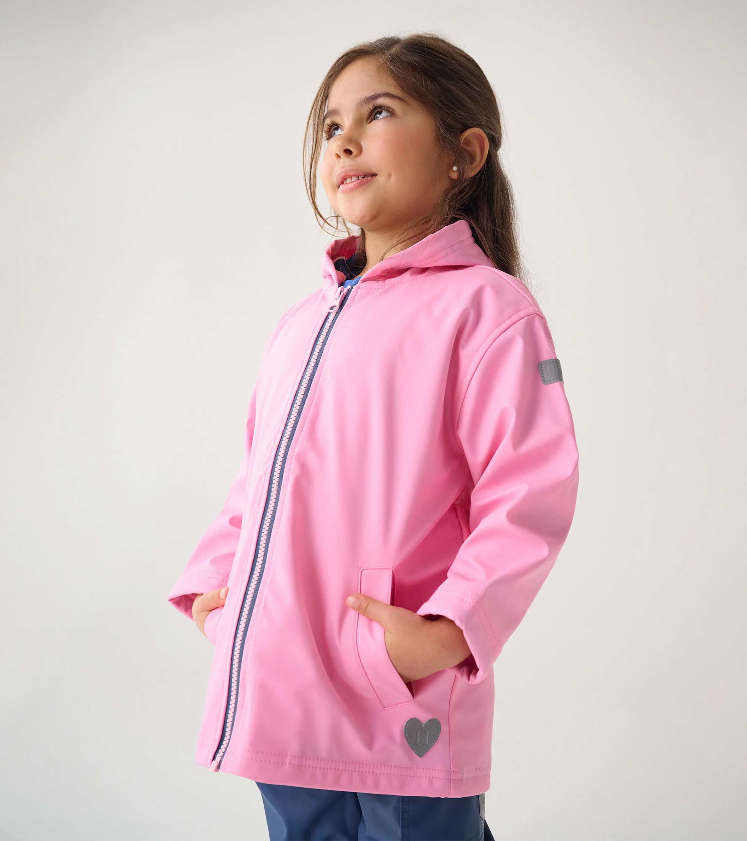 Girls Classic Pink Zip-Up Rain Jacket - Image 4